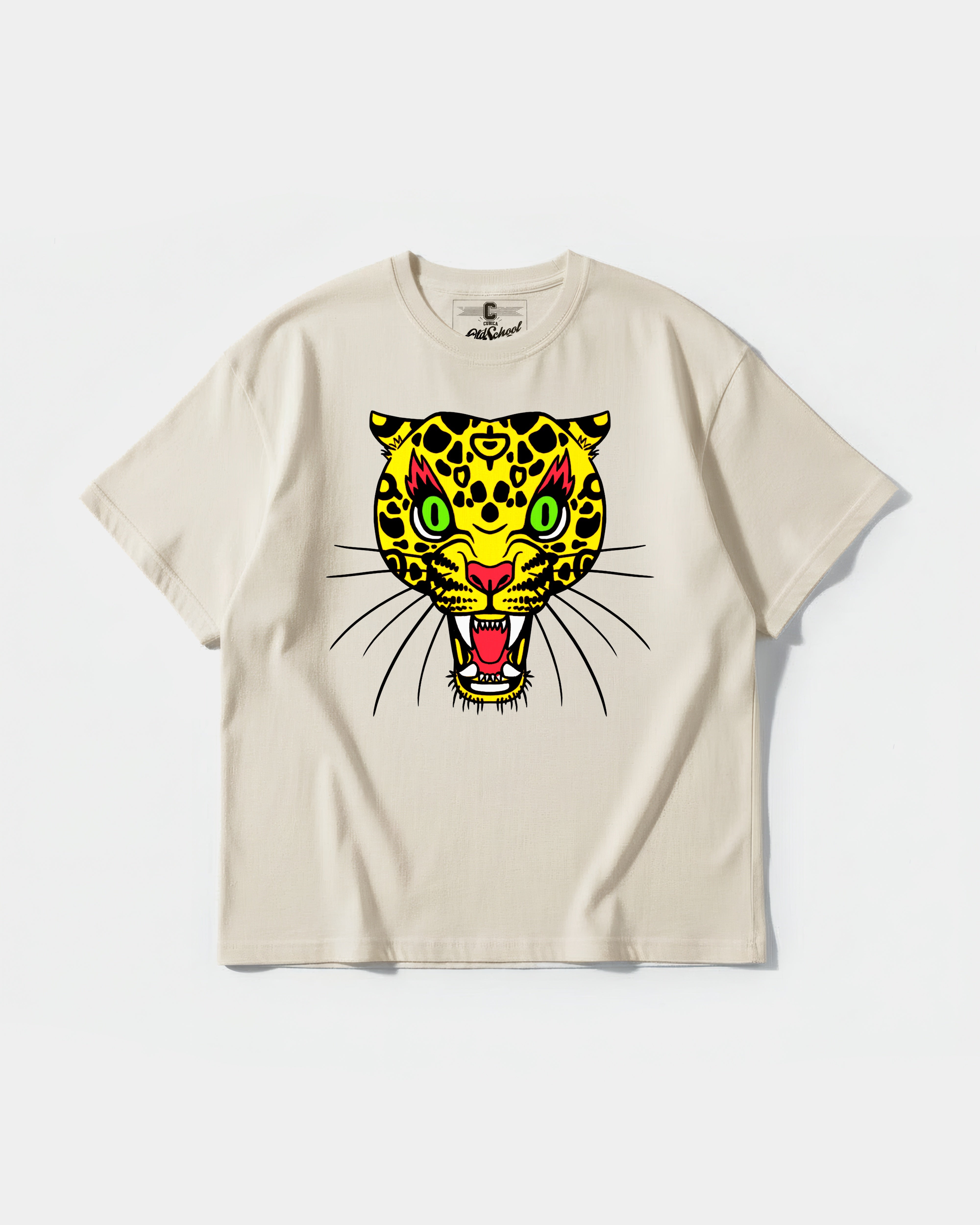Camiseta Leopard Big Front Oversize Basic Beige