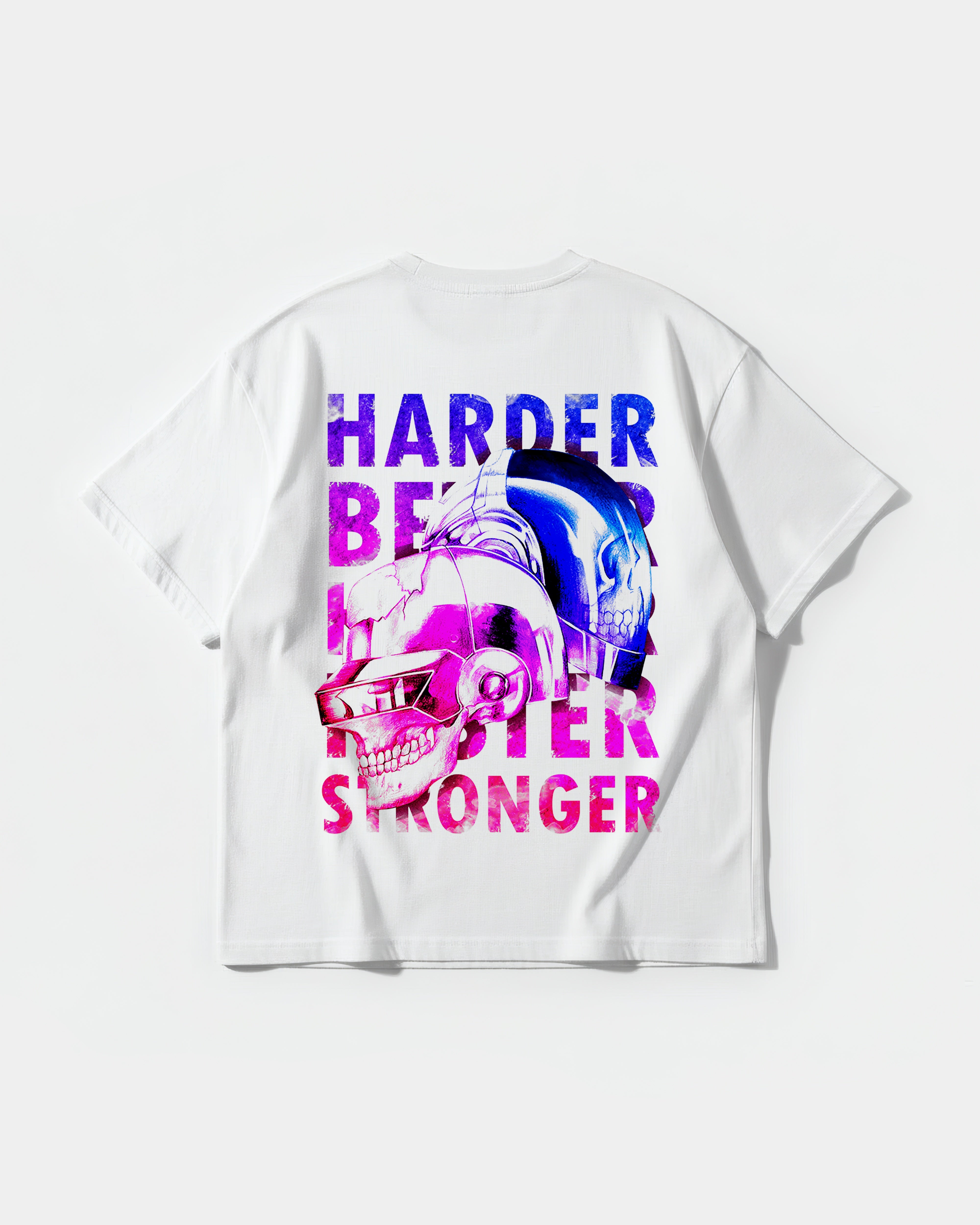 Camiseta Craneos Daft Punk Back Oversize Basic Blanco
