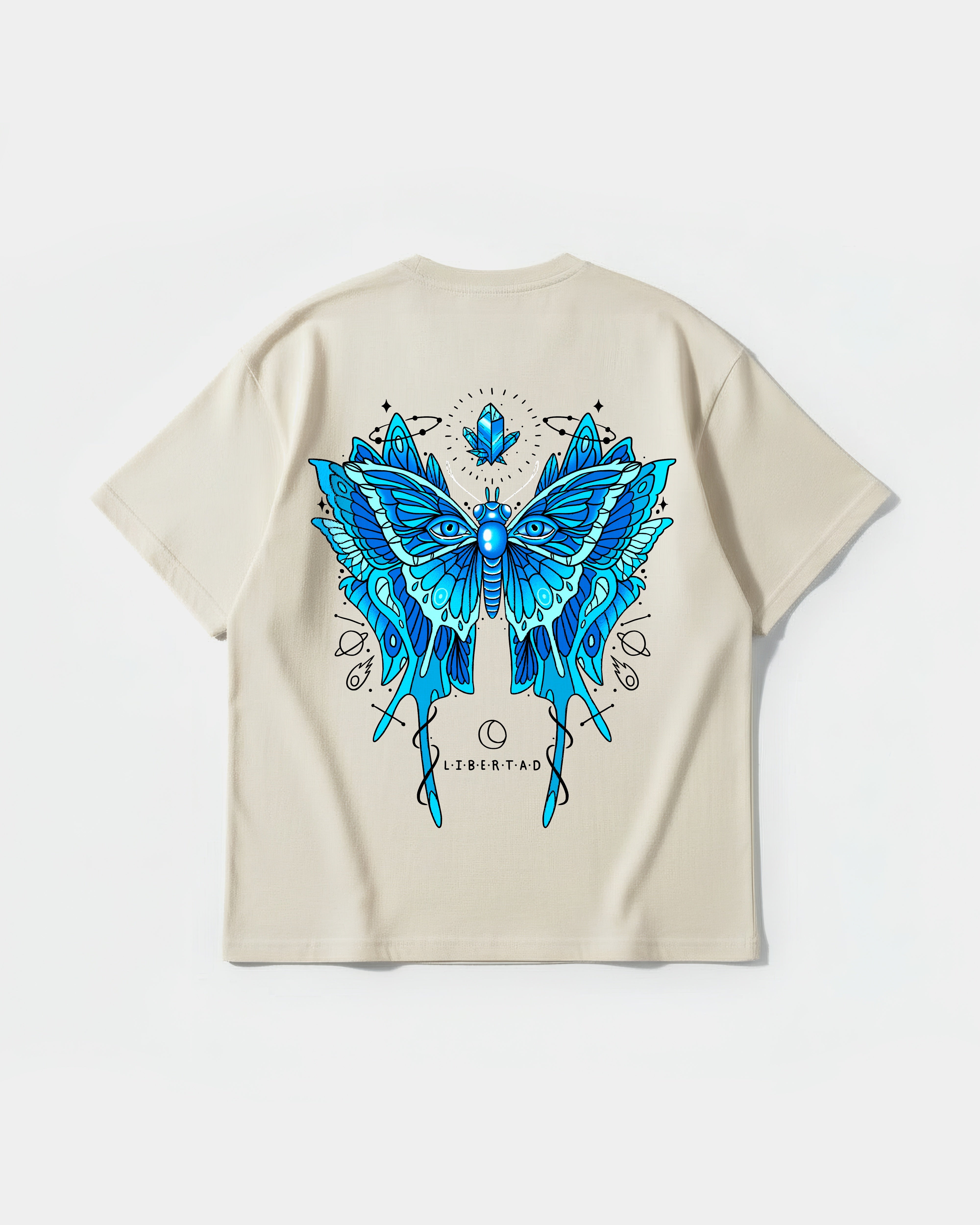 Camiseta Libertad Mariposa White Pocket Front Oversize Basic Beige