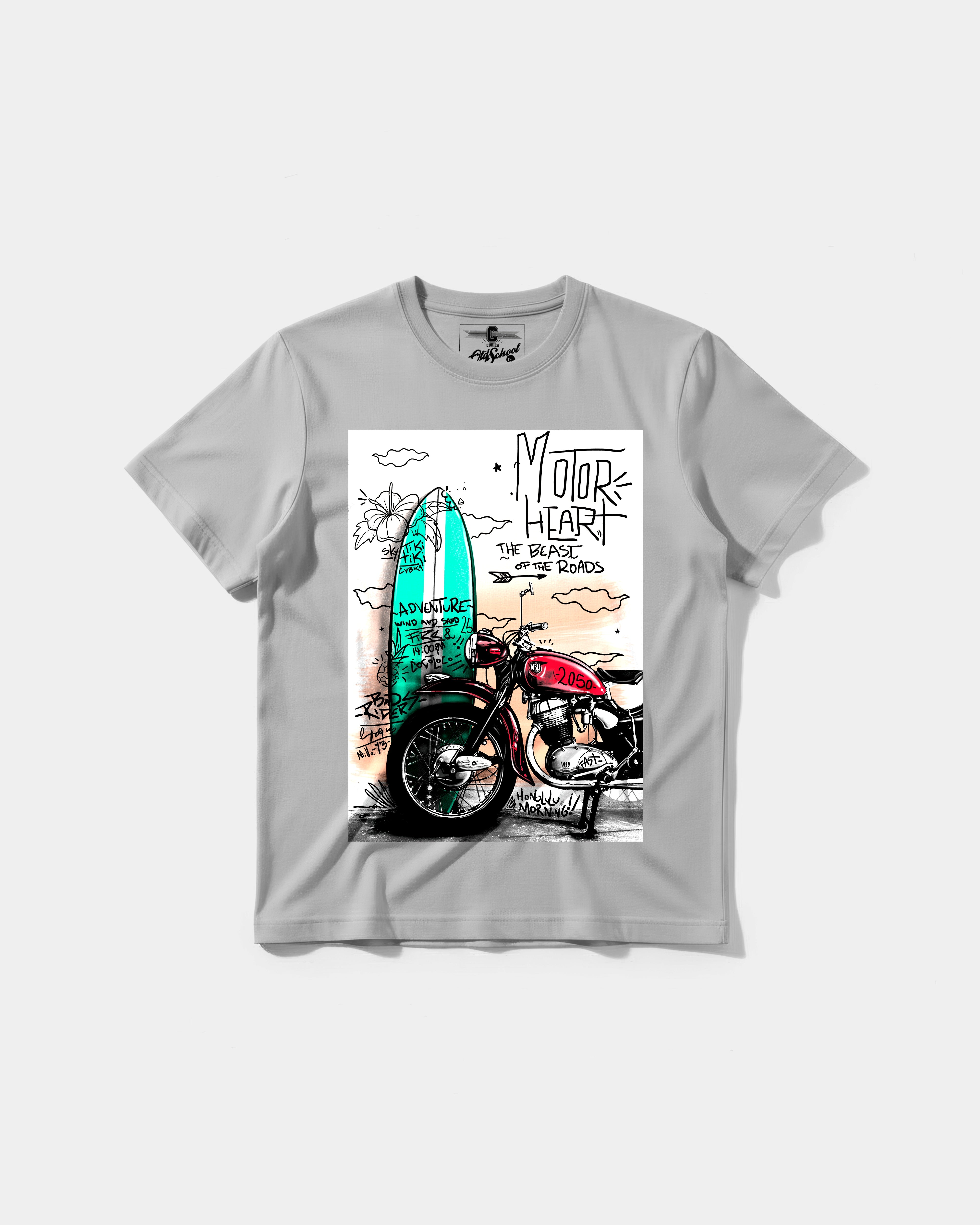 Camiseta Motor Heart Big Front Regular Basic Gris
