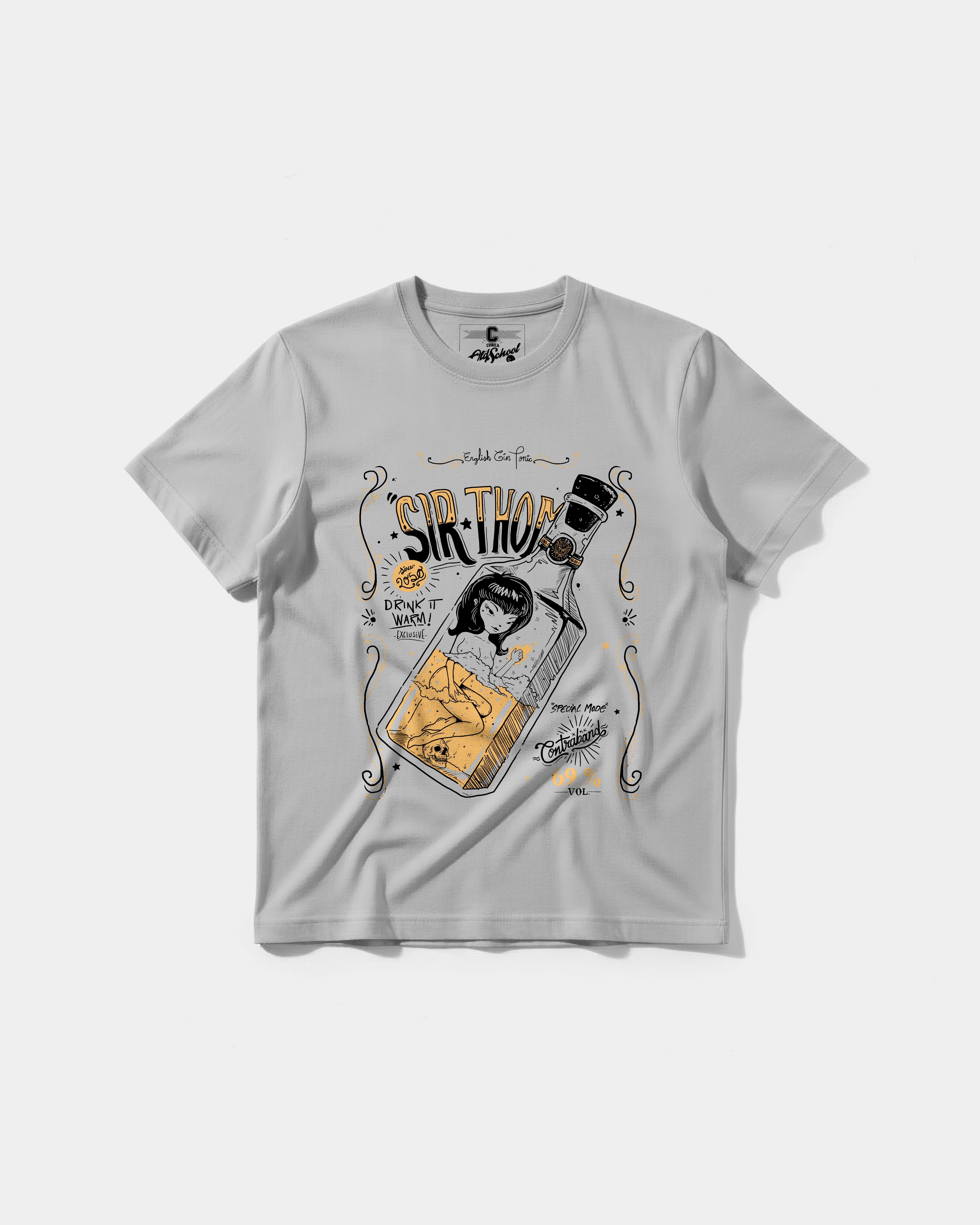 Camiseta Cubica Drinks Big Front Regular Basic Gris