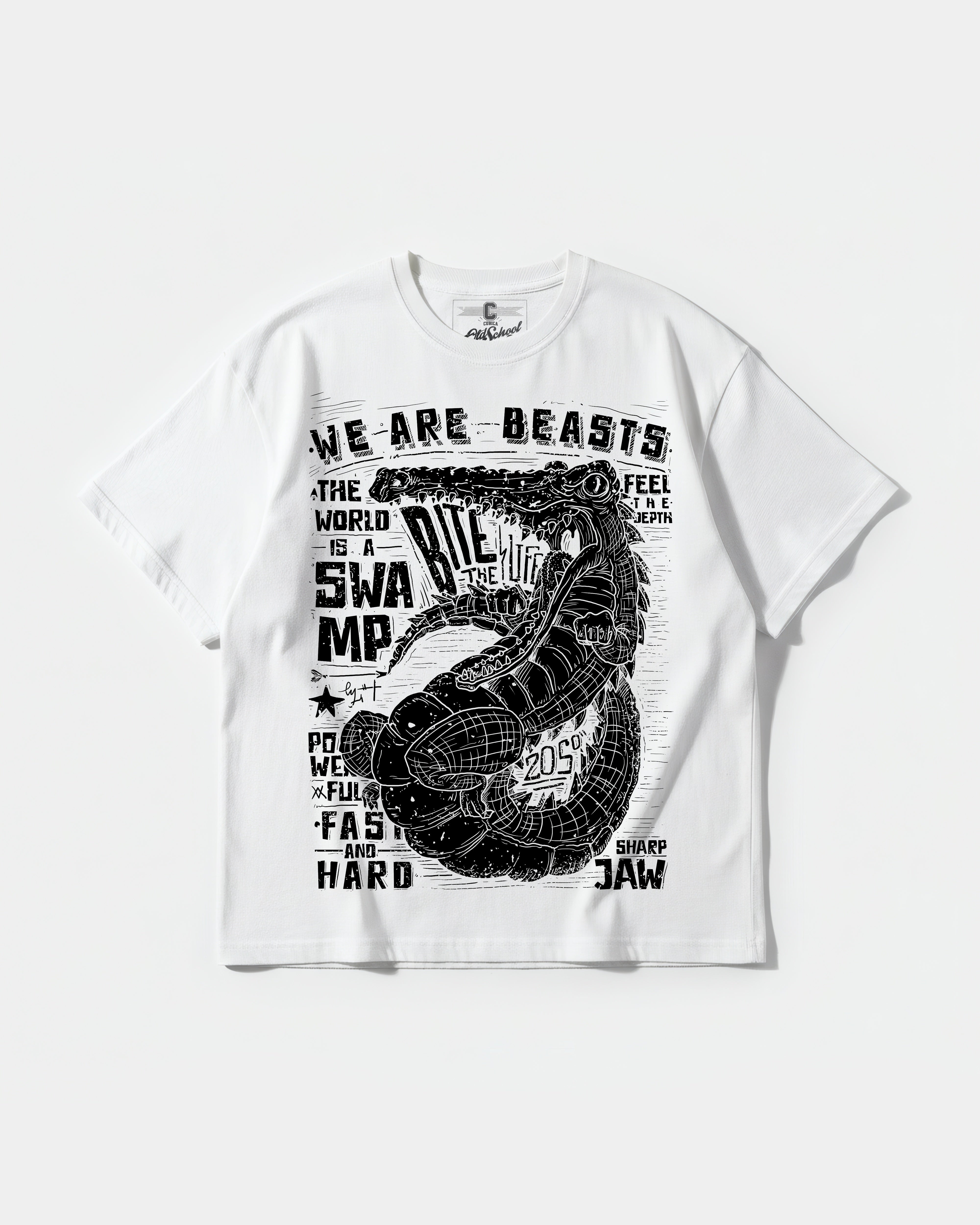 Camiseta We Are Beasts White Big Front Oversize Basic Blanco