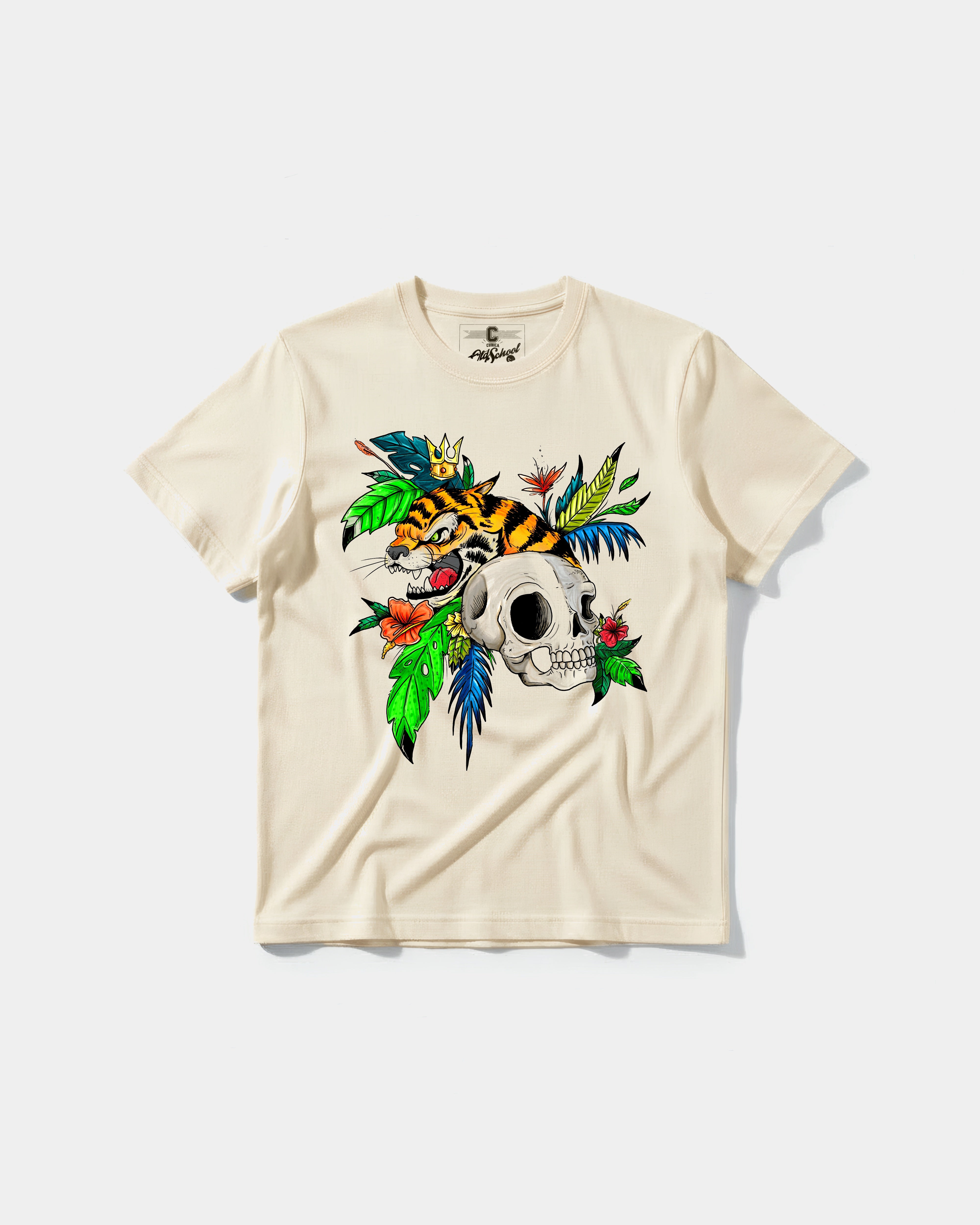 Camiseta Tiger Skull Big Front Regular Basic Beige