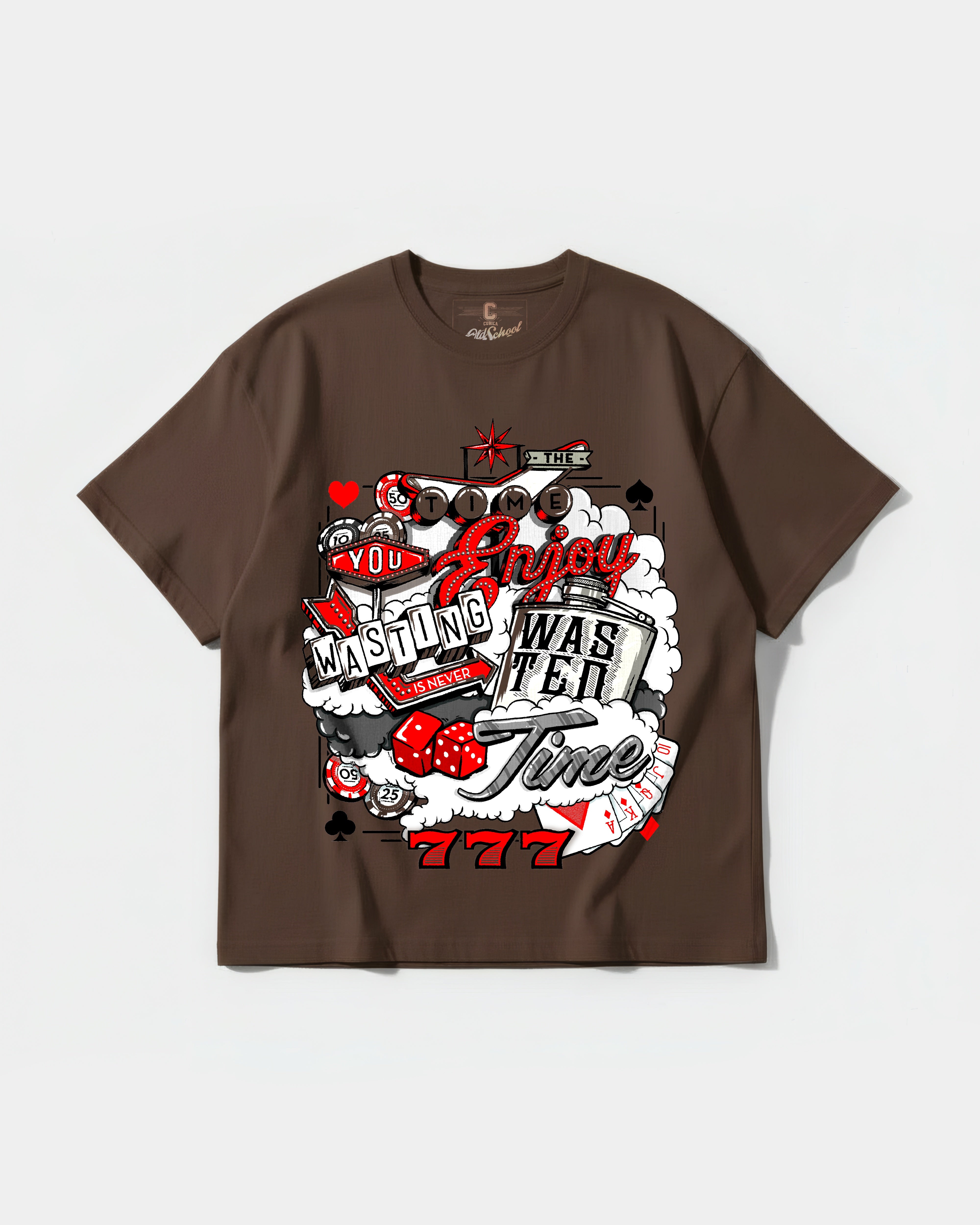 Camiseta Wasting Time 777 Big Front Oversize Basic Marron