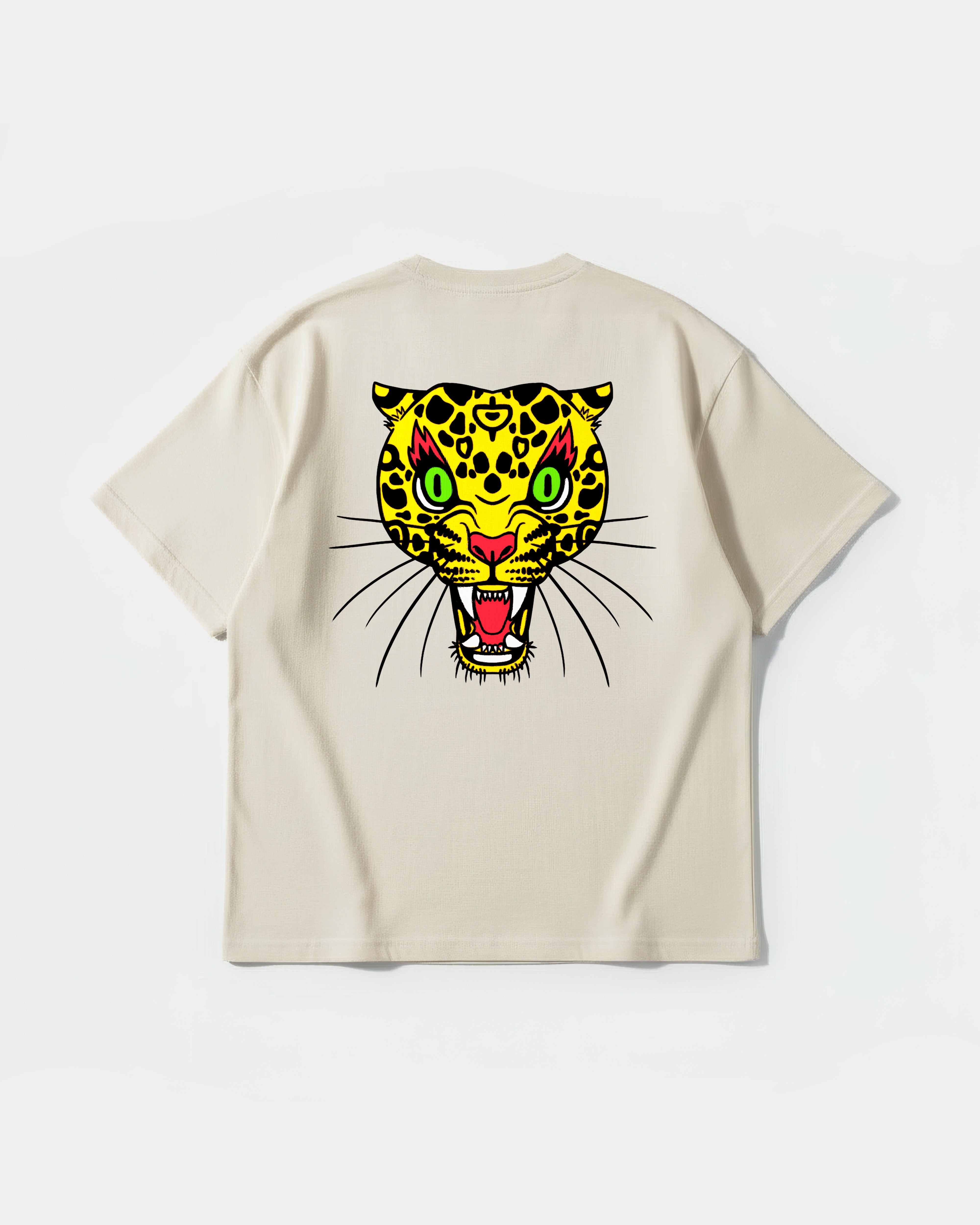 Camiseta Leopard Big Back Oversize Basic Beige