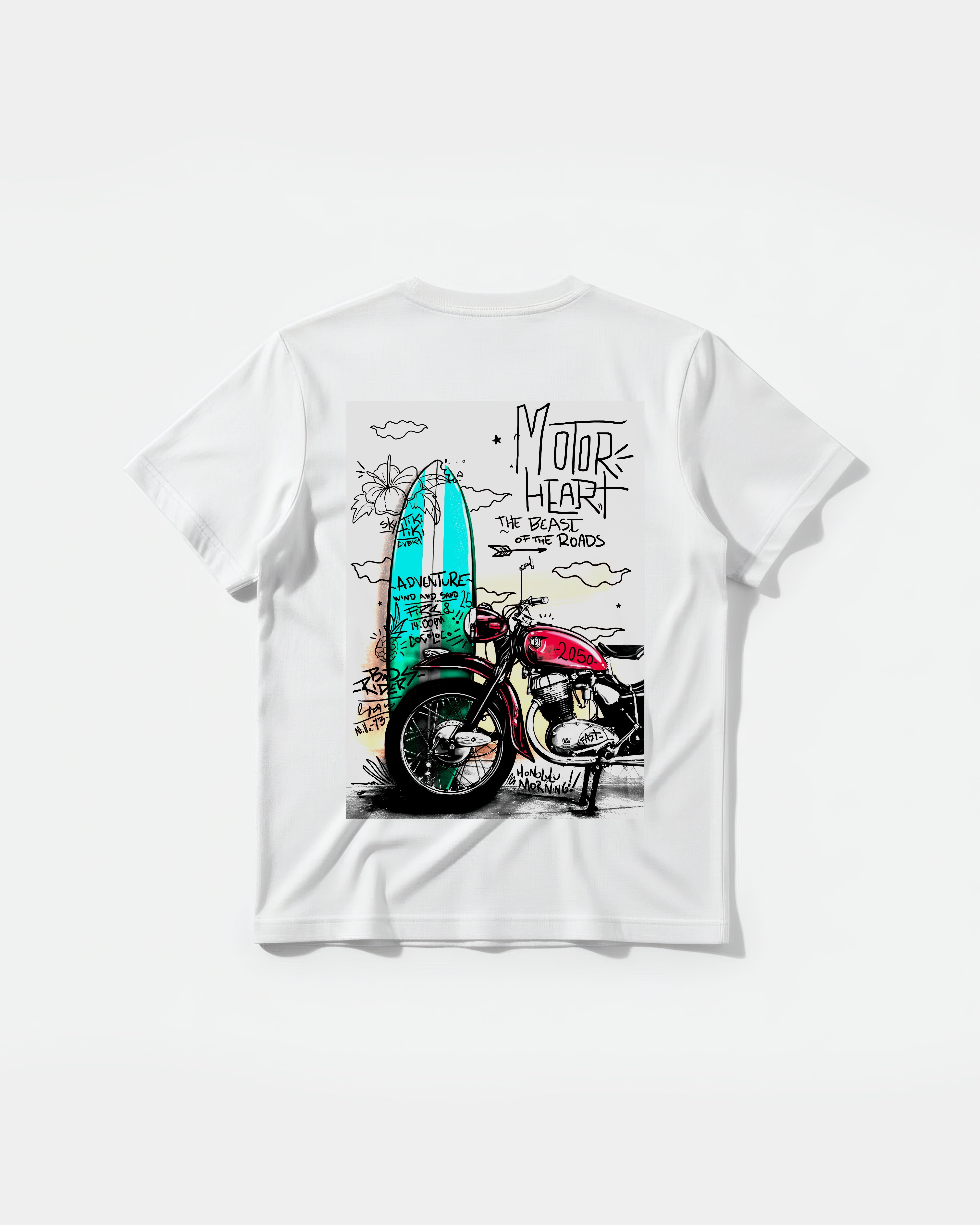 Camiseta Motor Heart White Pocket Front Regular Basic Blanco