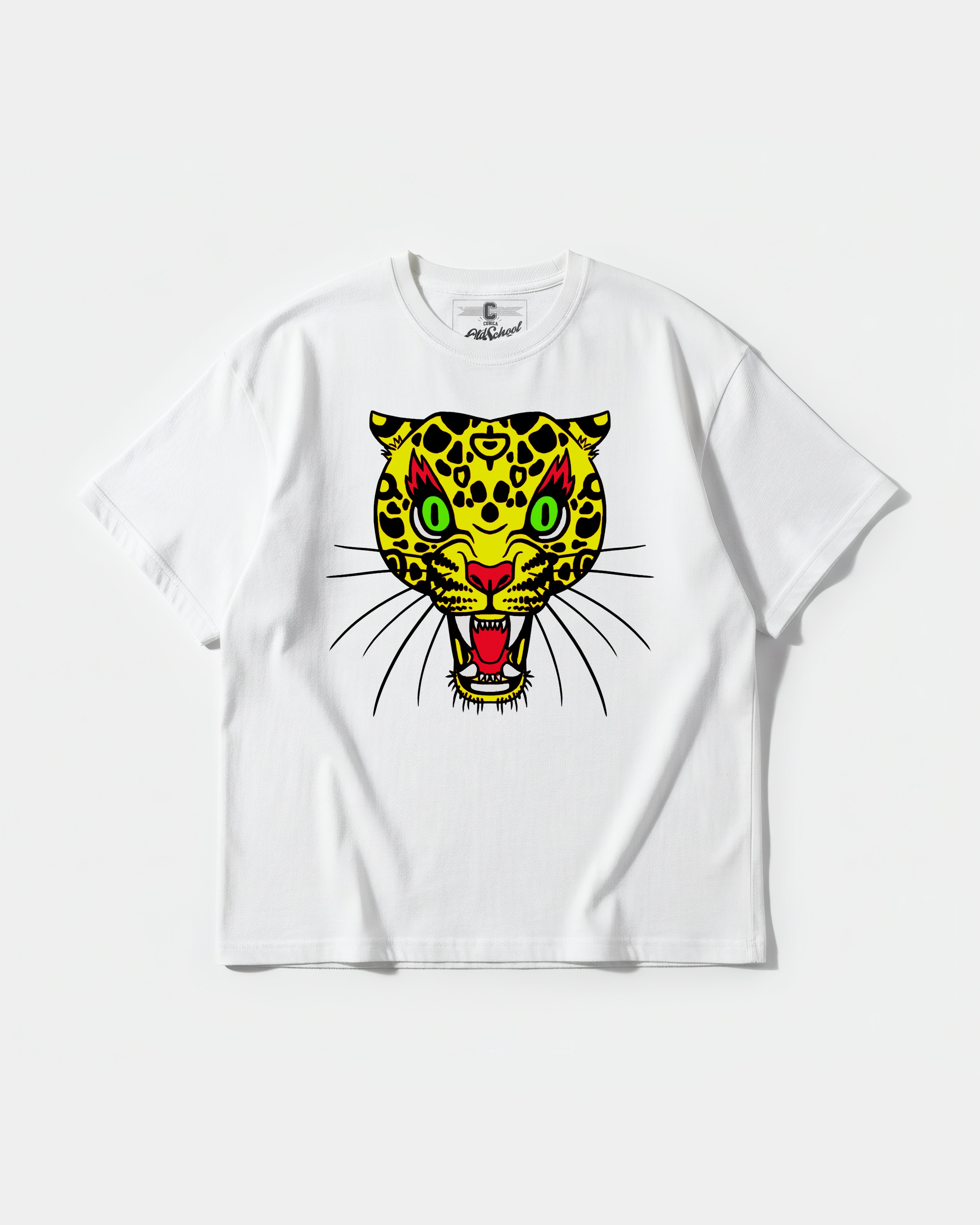 Camiseta Leopard Big Front Oversize Basic Blanco