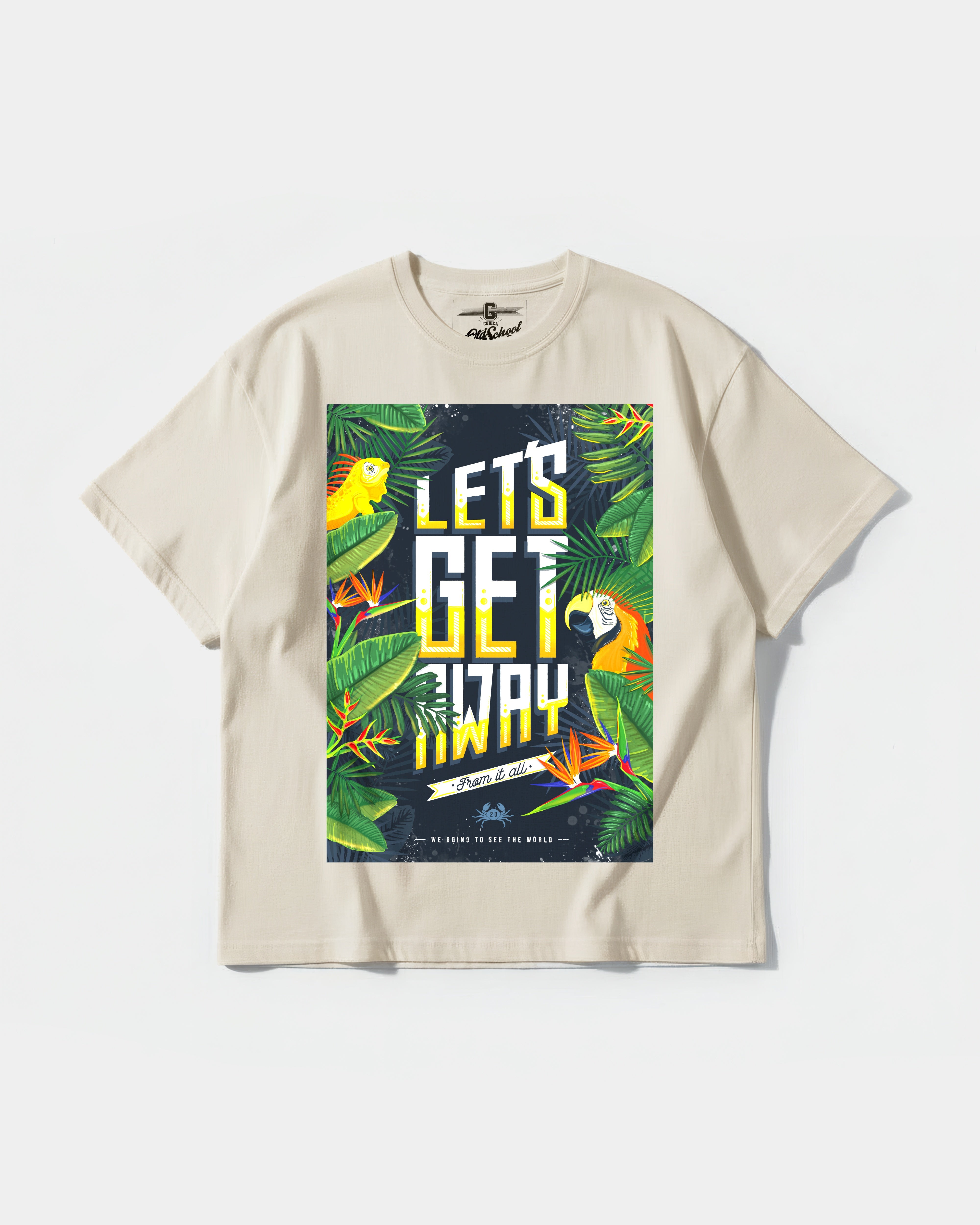 Camiseta Let S Get Away Big Front Oversize Basic Beige