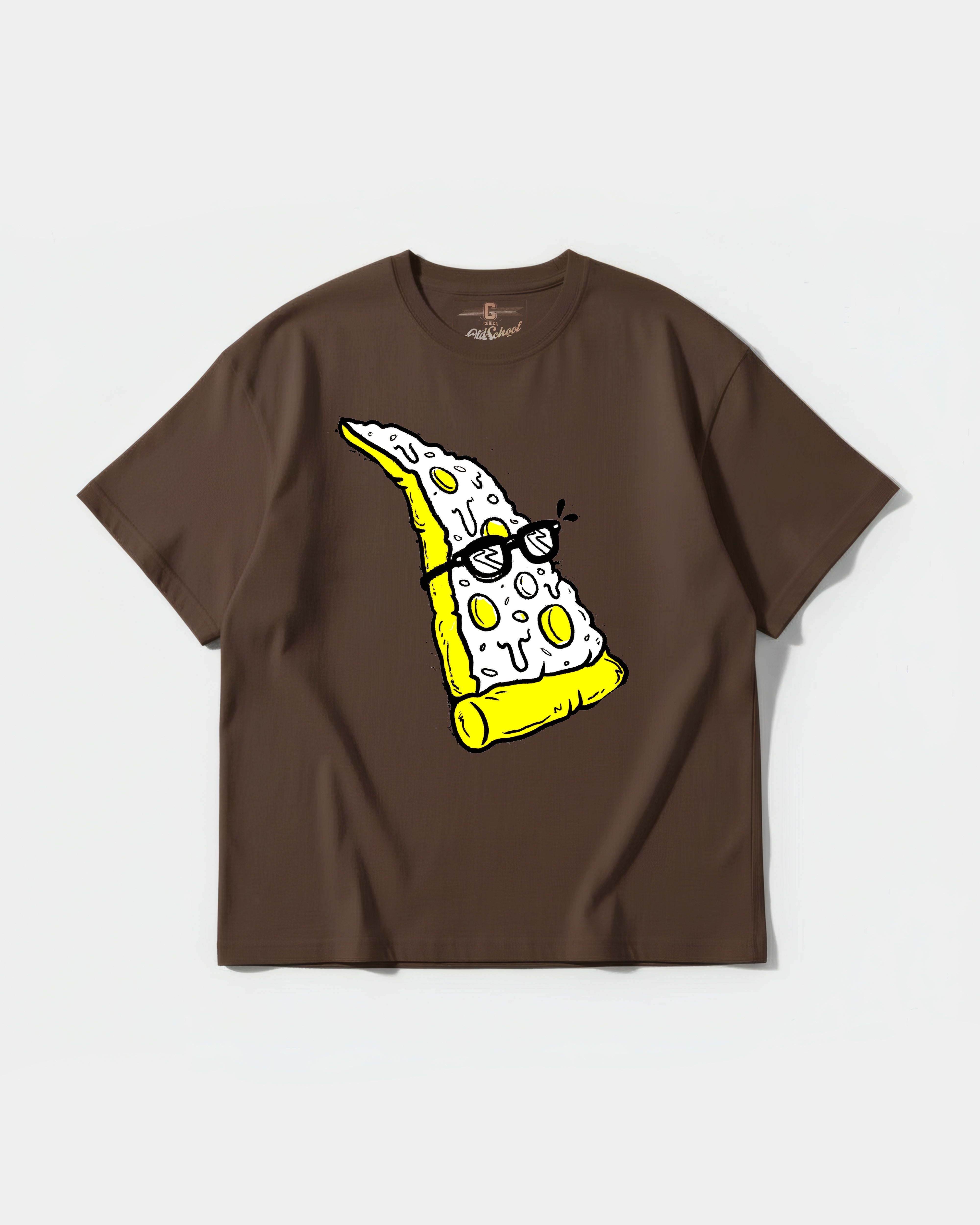 Camiseta Pizza Geek Big Front Oversize Basic Marron