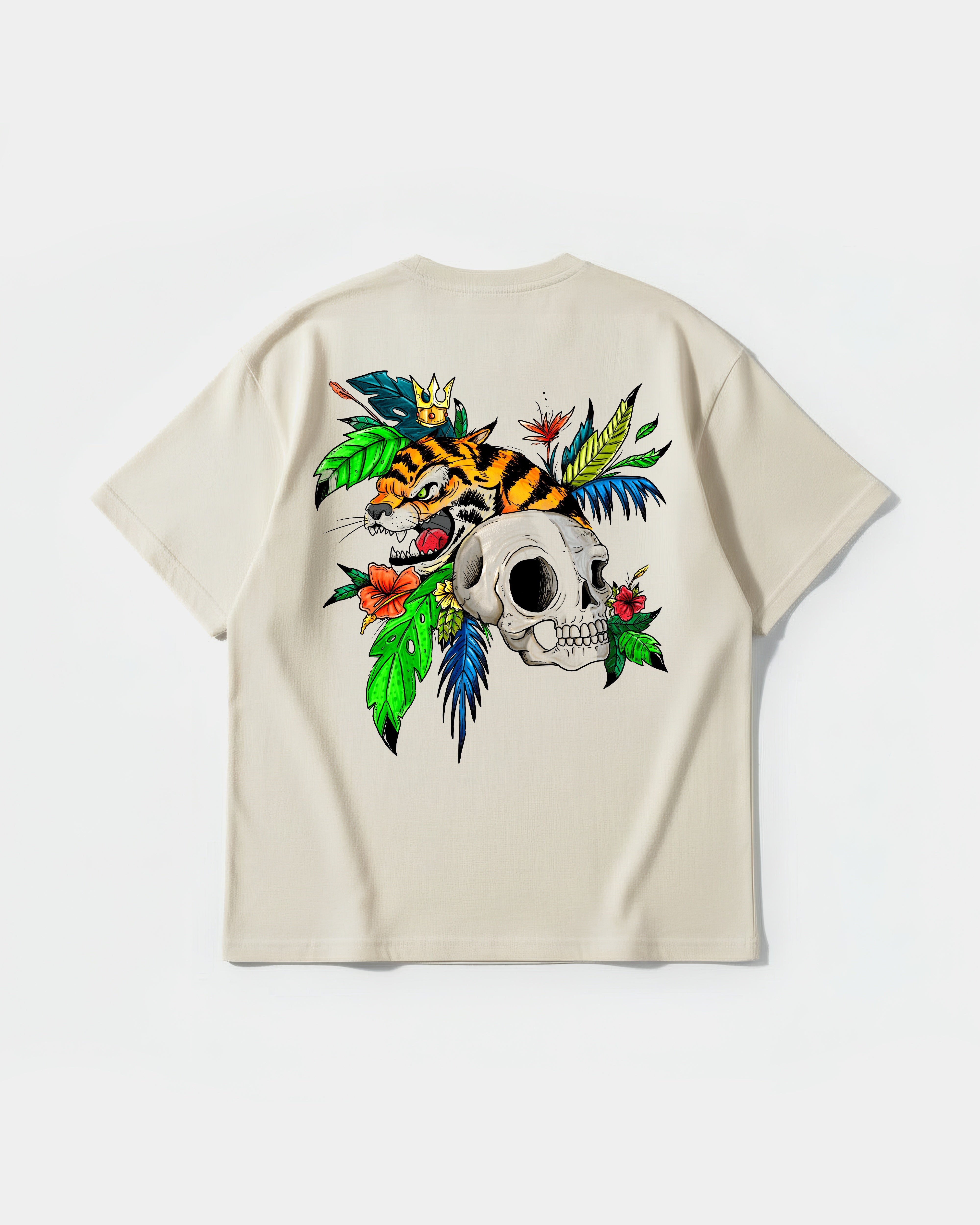 Camiseta Tiger Skull Big Back Oversize Basic Beige