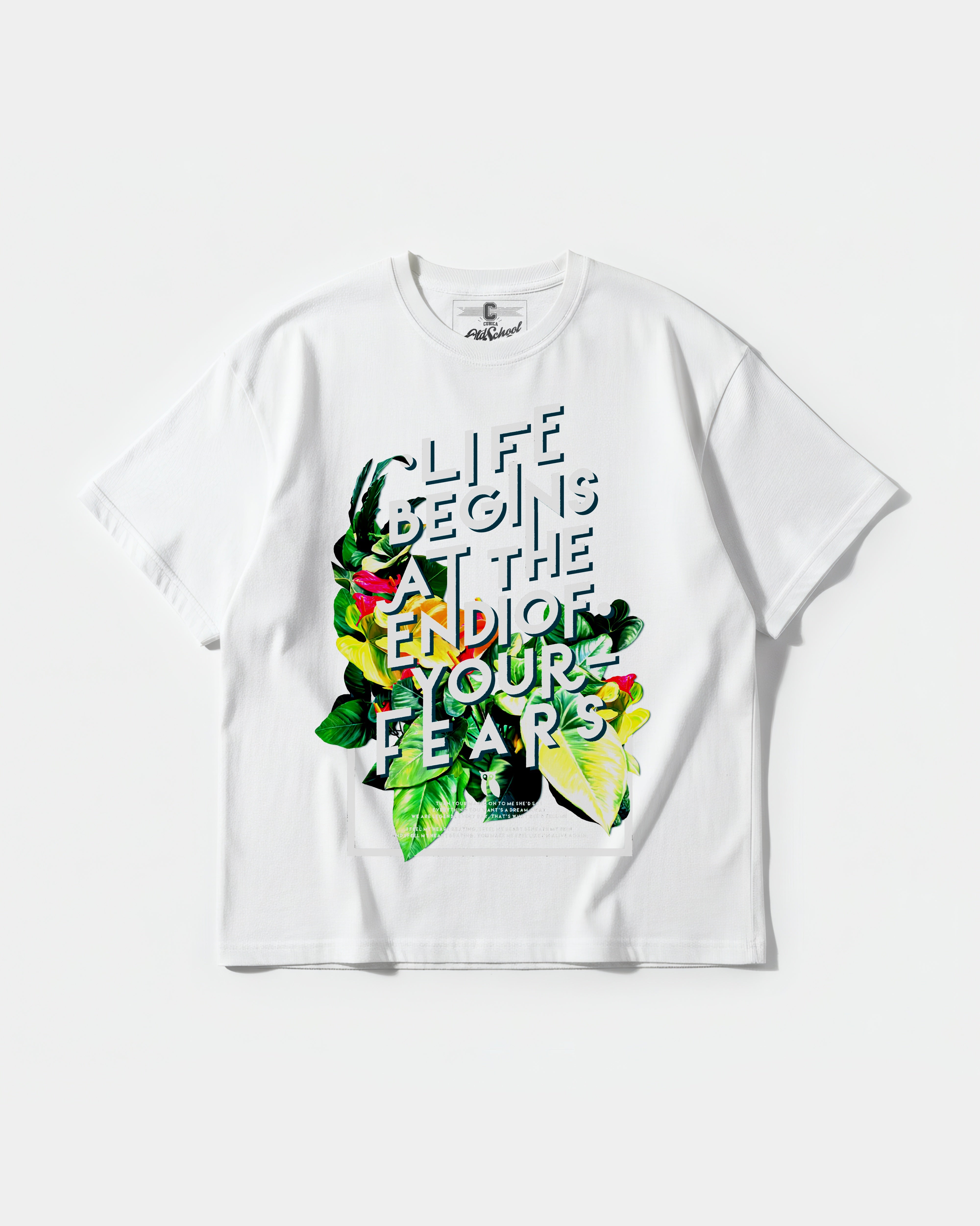 Camiseta Life Begins Big Front Oversize Basic Blanco