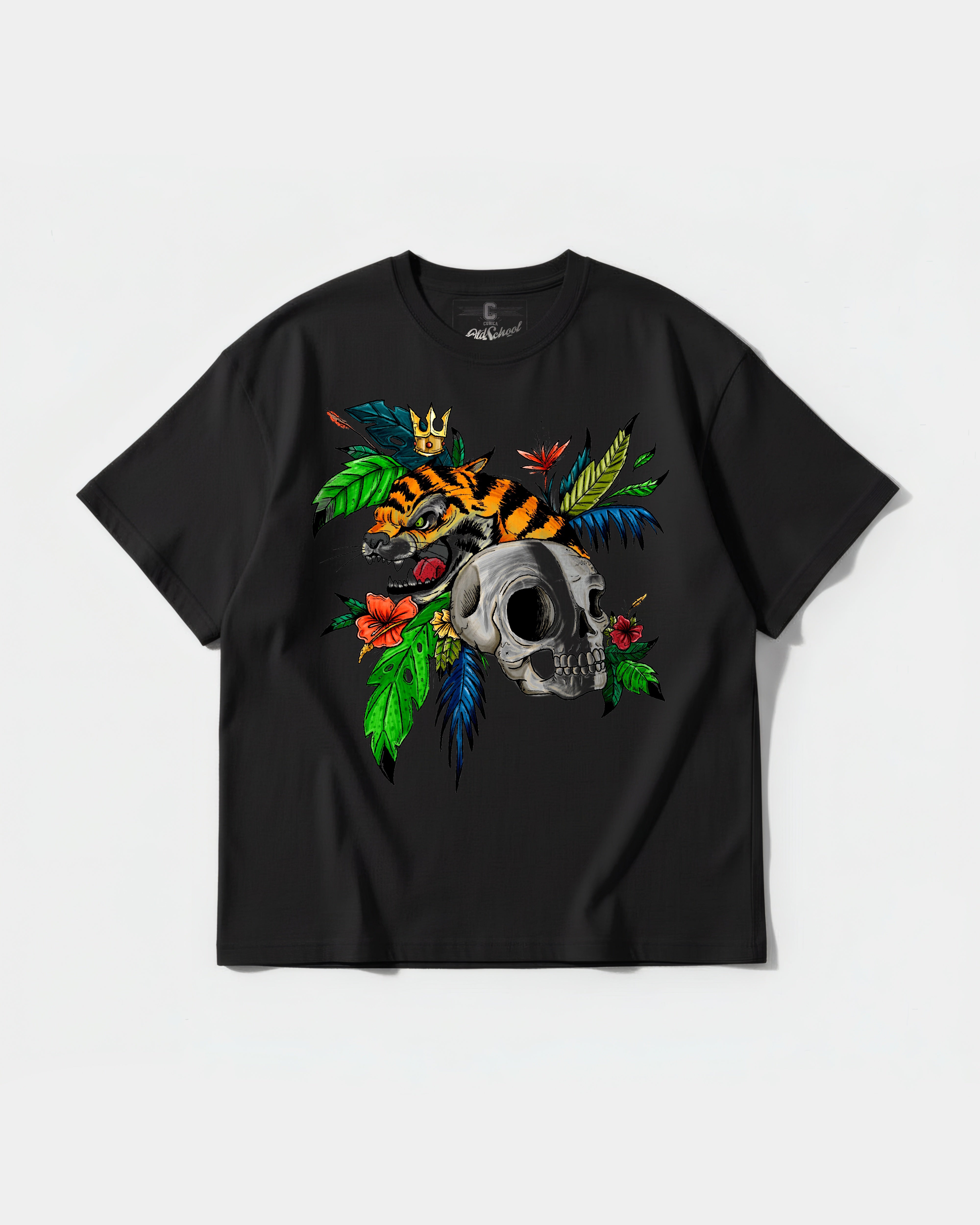 Camiseta Tiger Skull Big Front Oversize Basic Negro