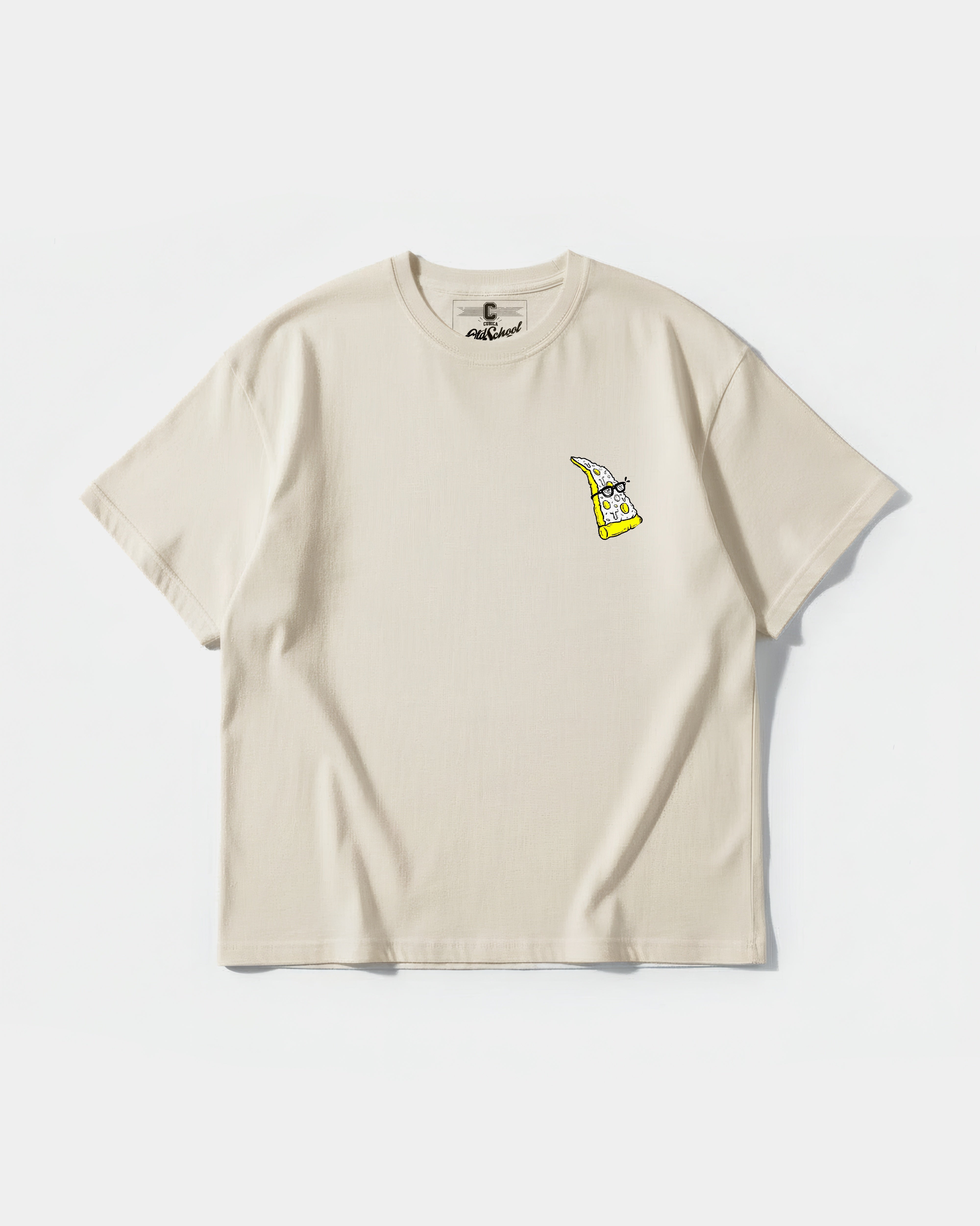 Camiseta Pizza Geek Pocket Front Oversize Basic Beige