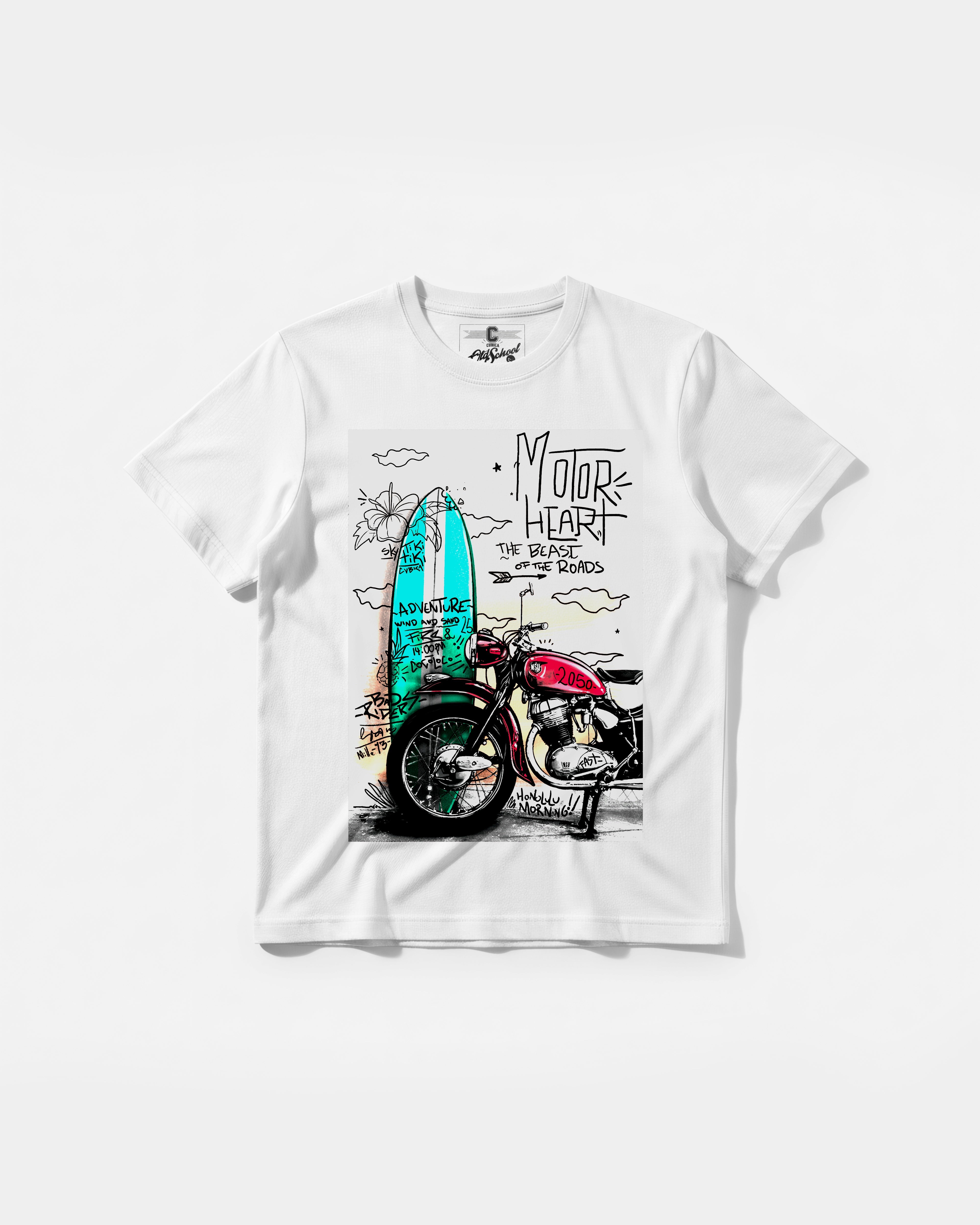 Camiseta Motor Heart Big Front Regular Basic Blanco