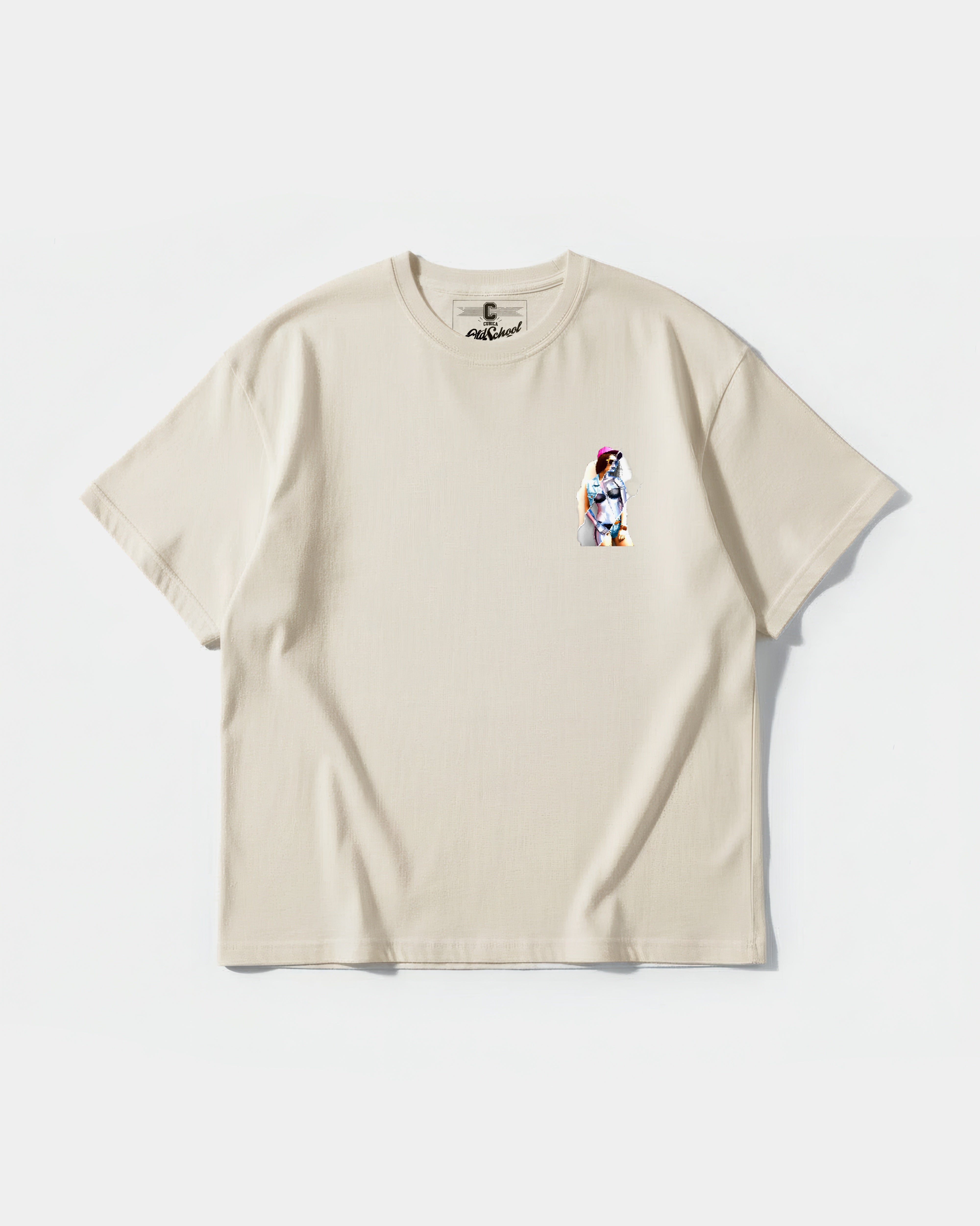 Camiseta Robot Girl Pocket Front Oversize Basic Beige