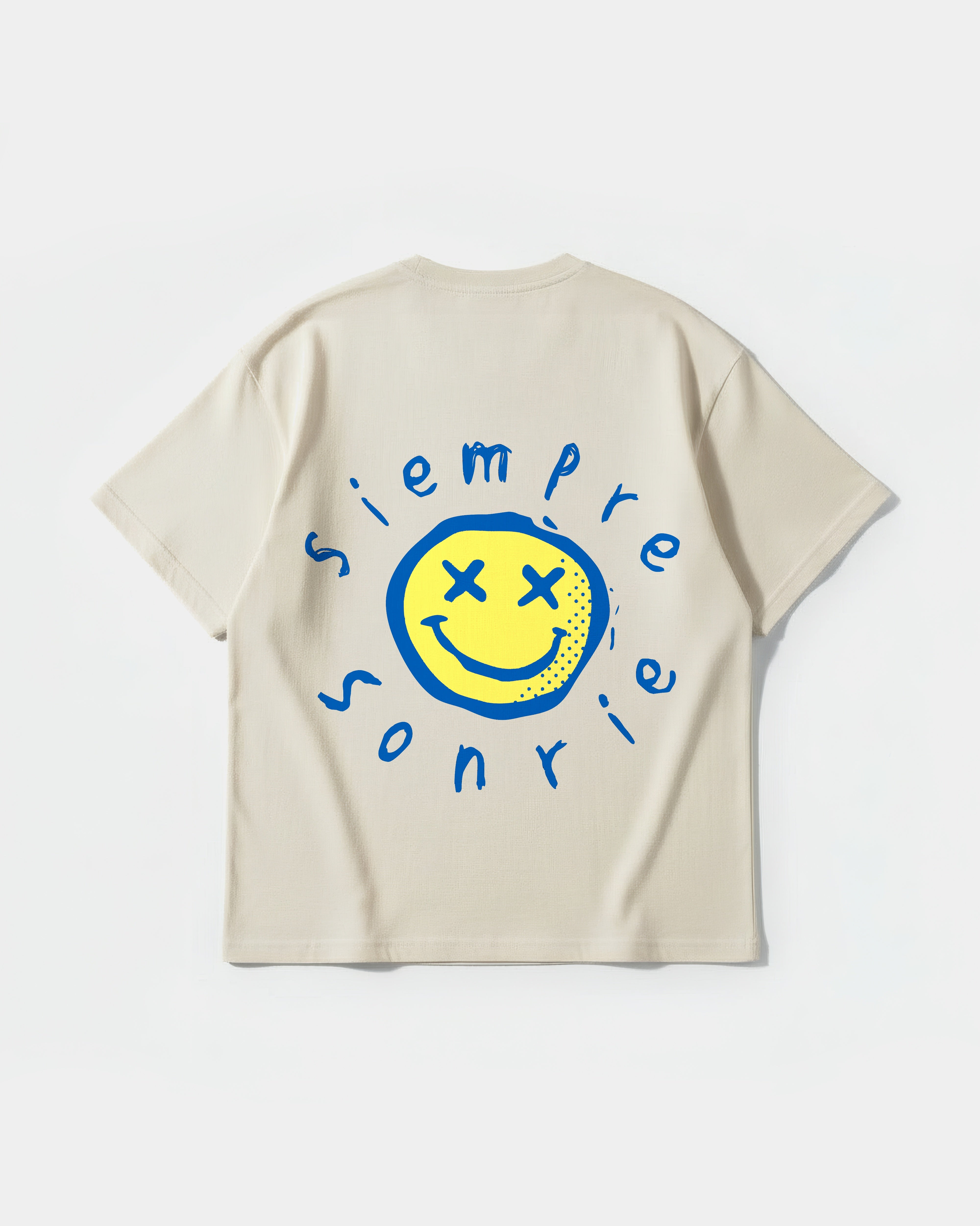 Camiseta Siempre Sonrie Pocket Front Oversize Basic Beige