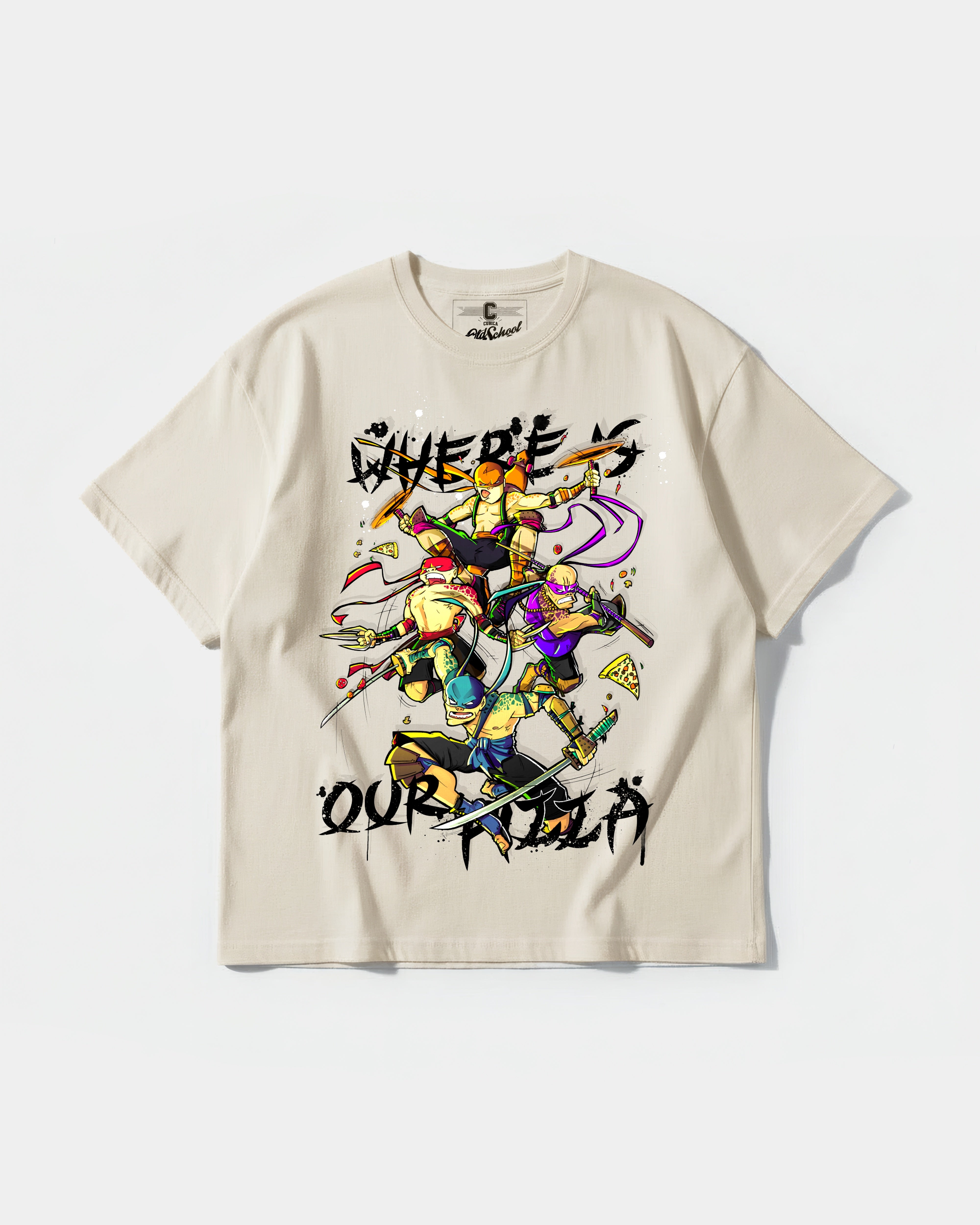 Camiseta Where Our Pizza Big Front Oversize Basic Beige