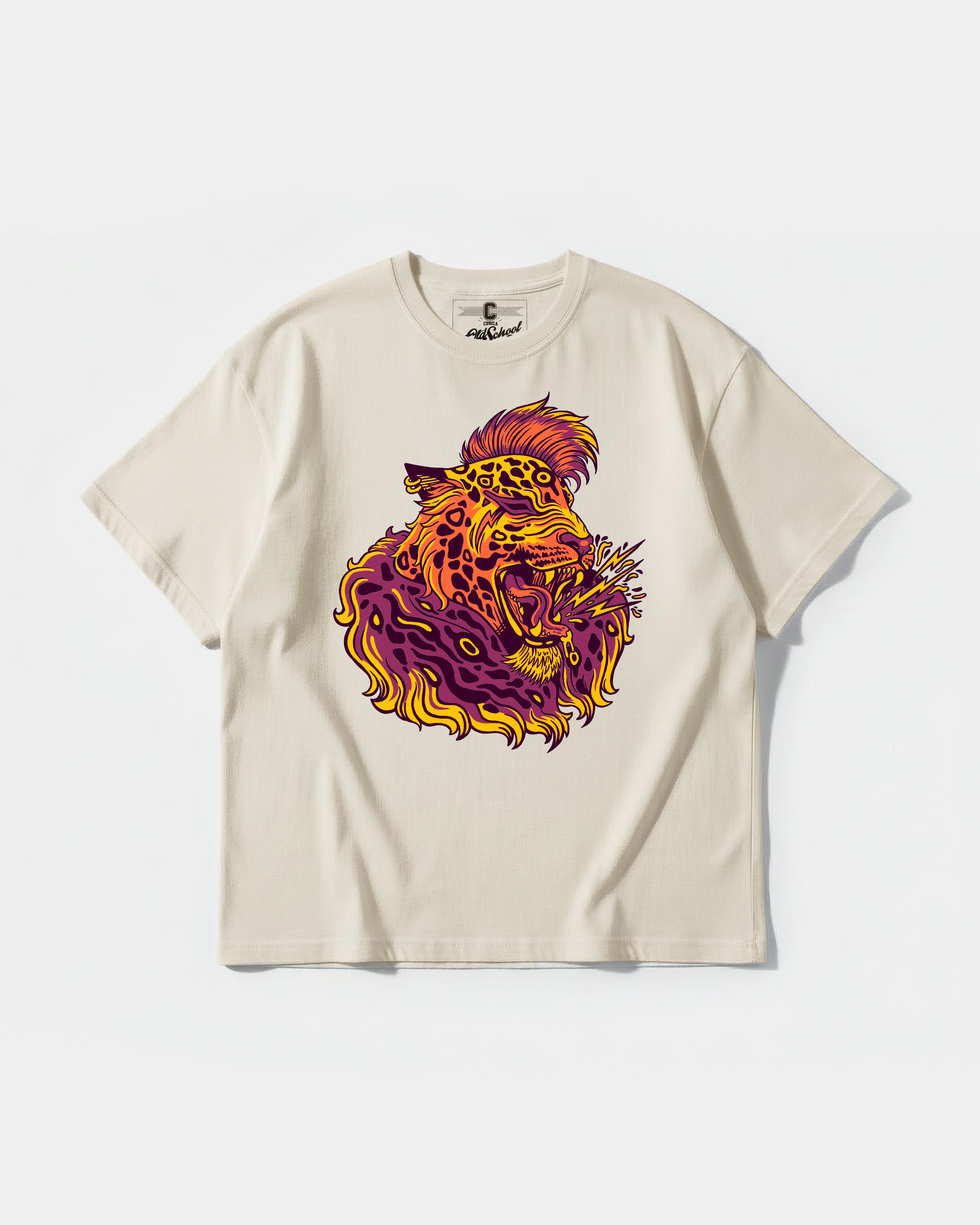Camiseta Punk Leopard Big Front Oversize Basic Beige
