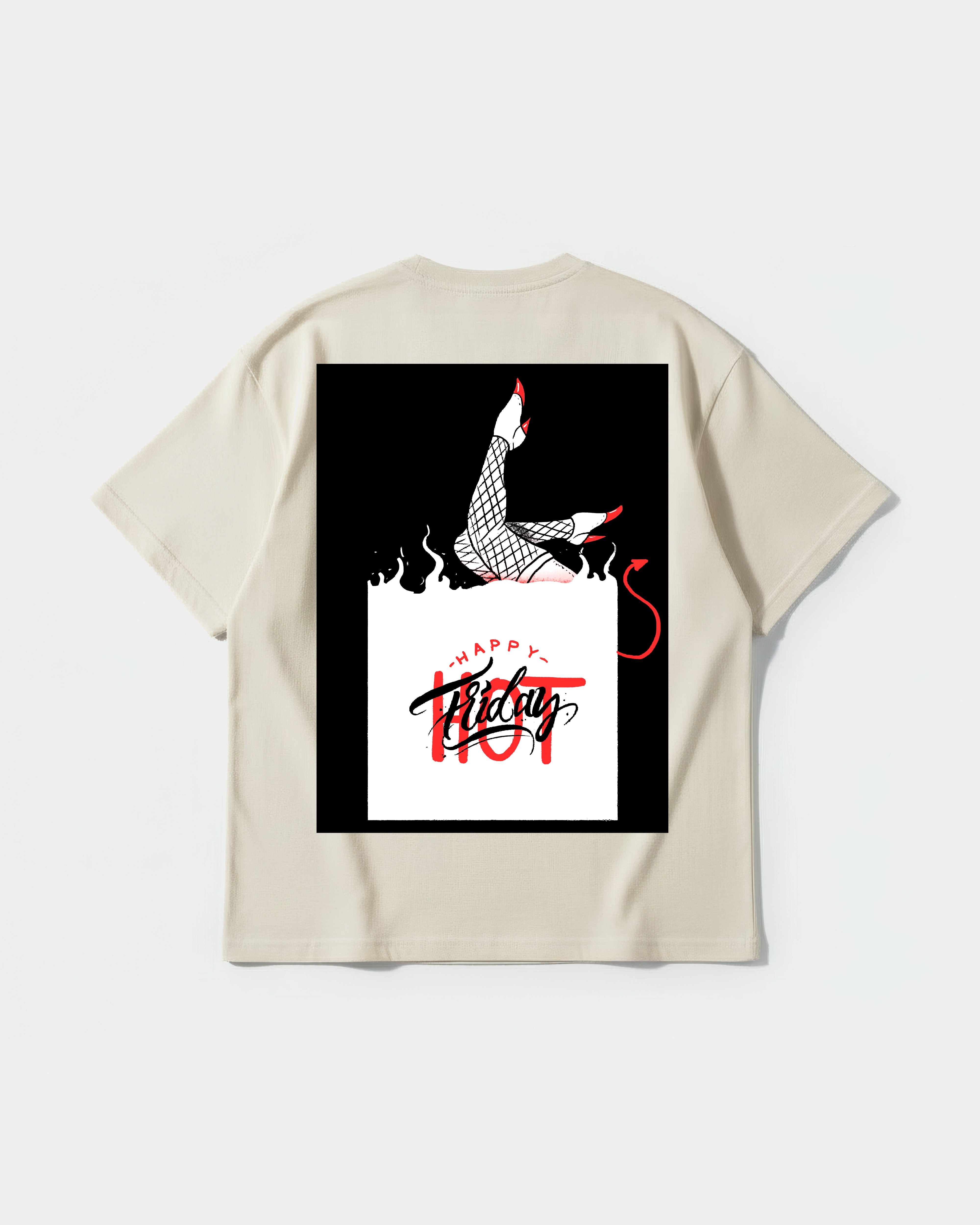 Camiseta Hot Friday White Big Back Oversize Basic Beige