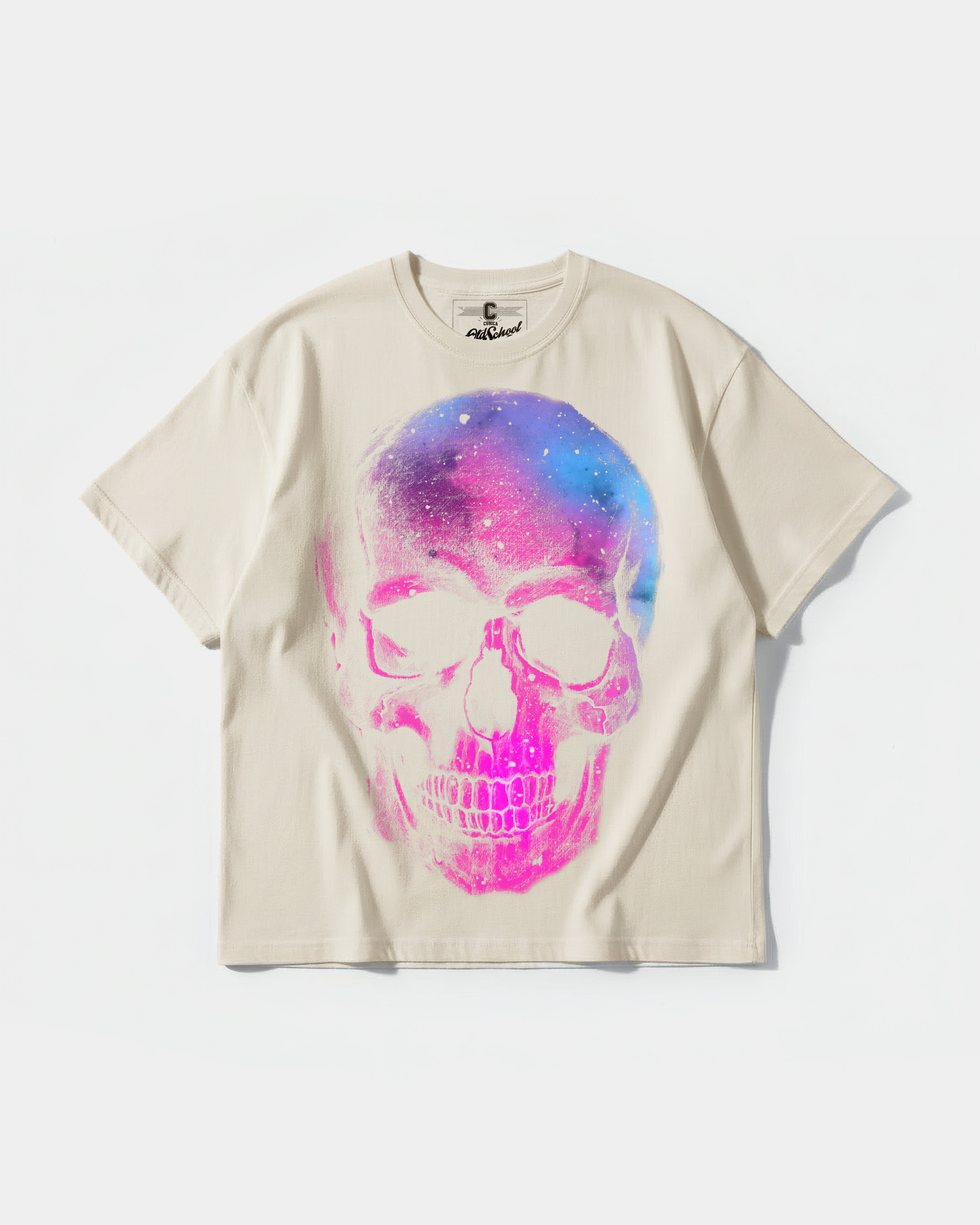 Camiseta Space Skull Big Front Oversize Basic Beige