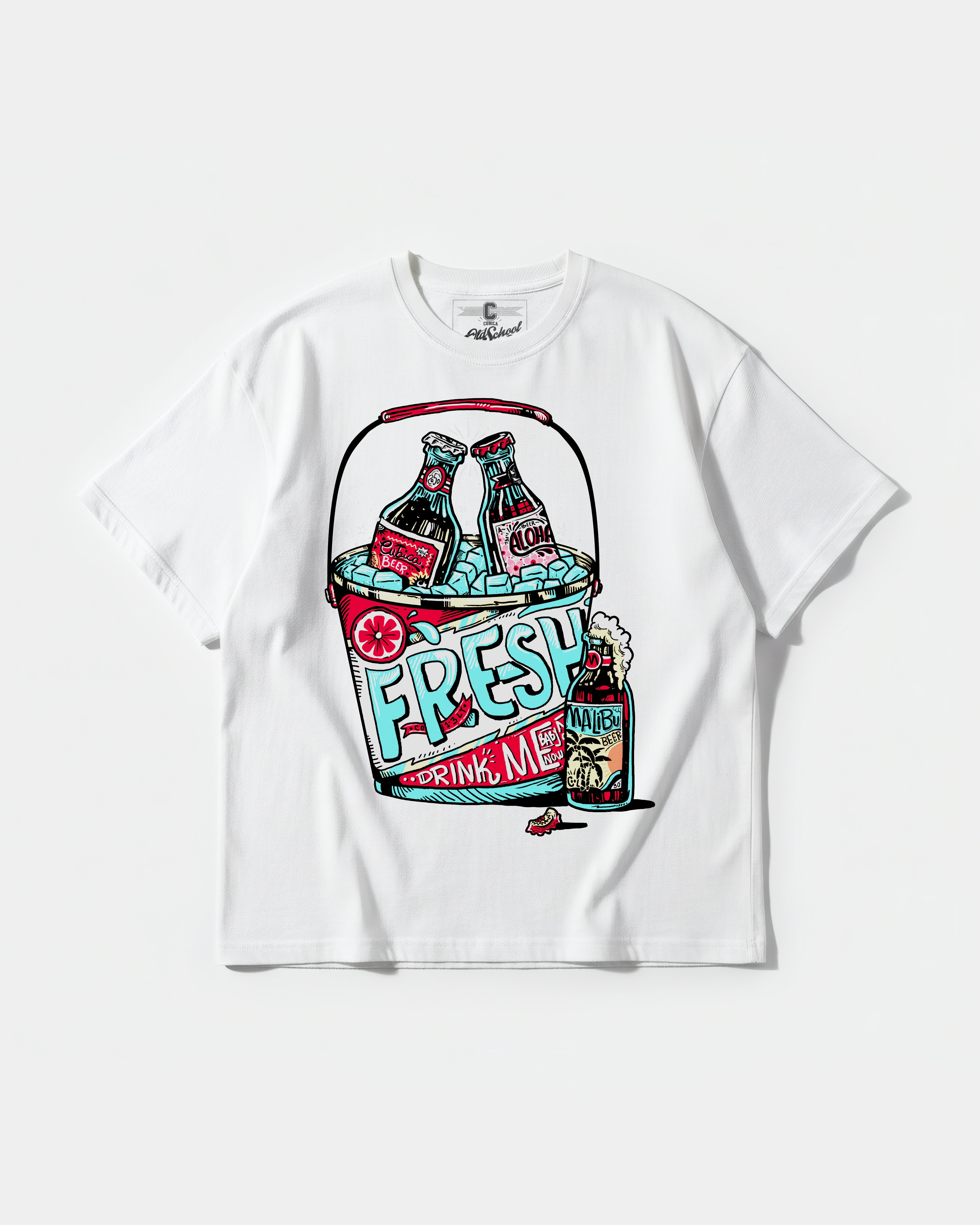 Camiseta Fresh Drink Big Front Oversize Basic Blanco