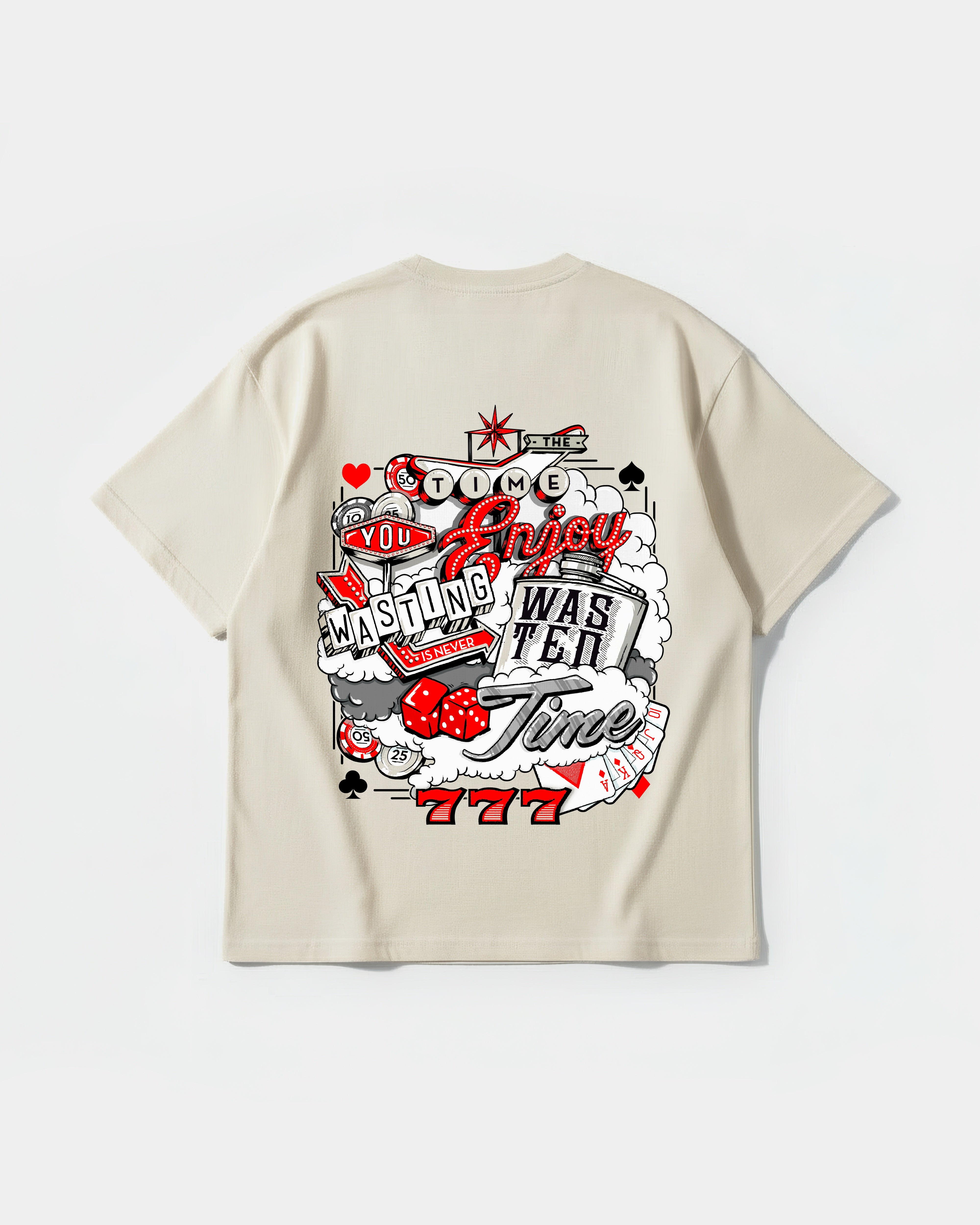 Camiseta Wasting Time 777 Big Back Oversize Basic Beige