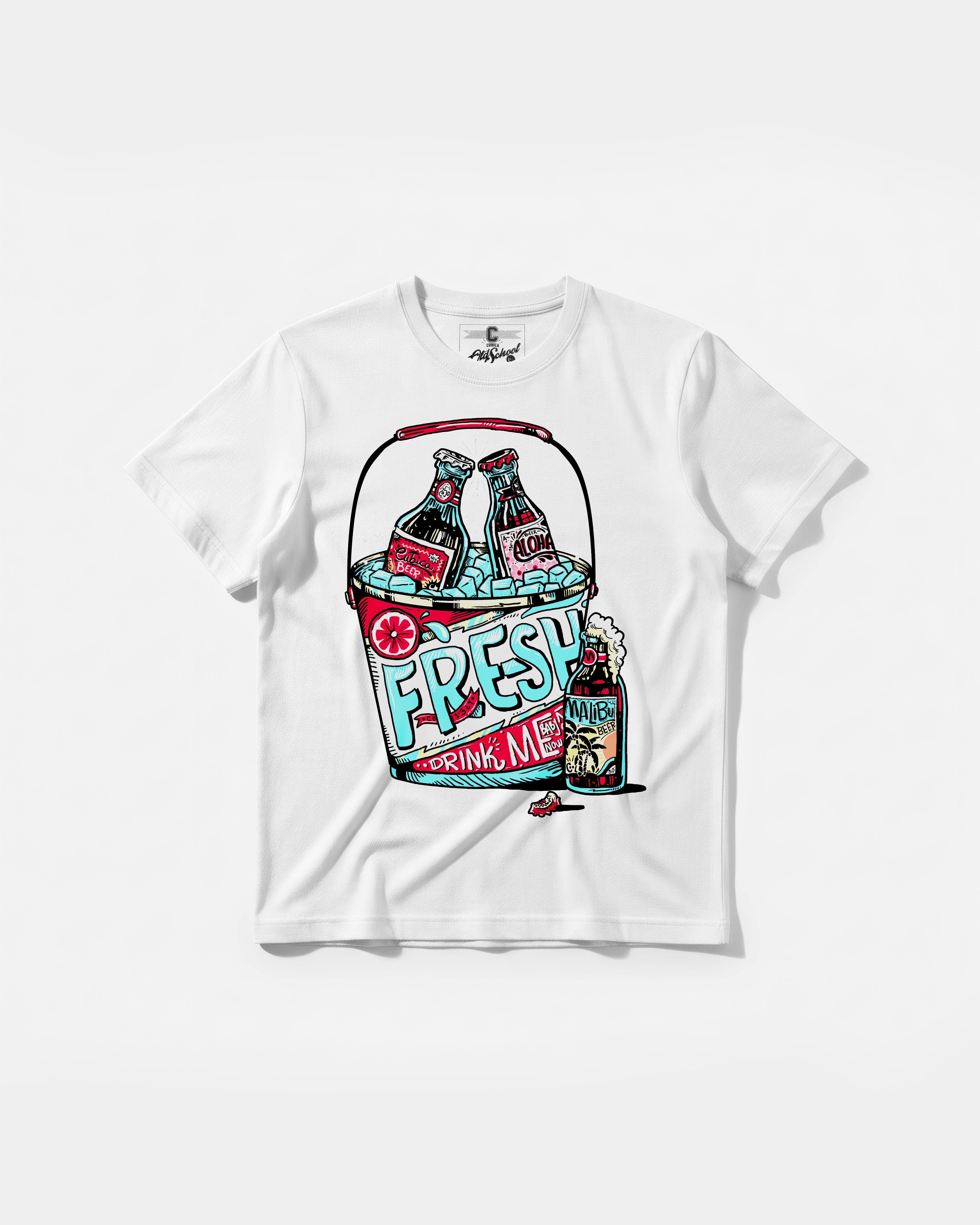 Camiseta Fresh Drink Big Front Regular Basic Blanco