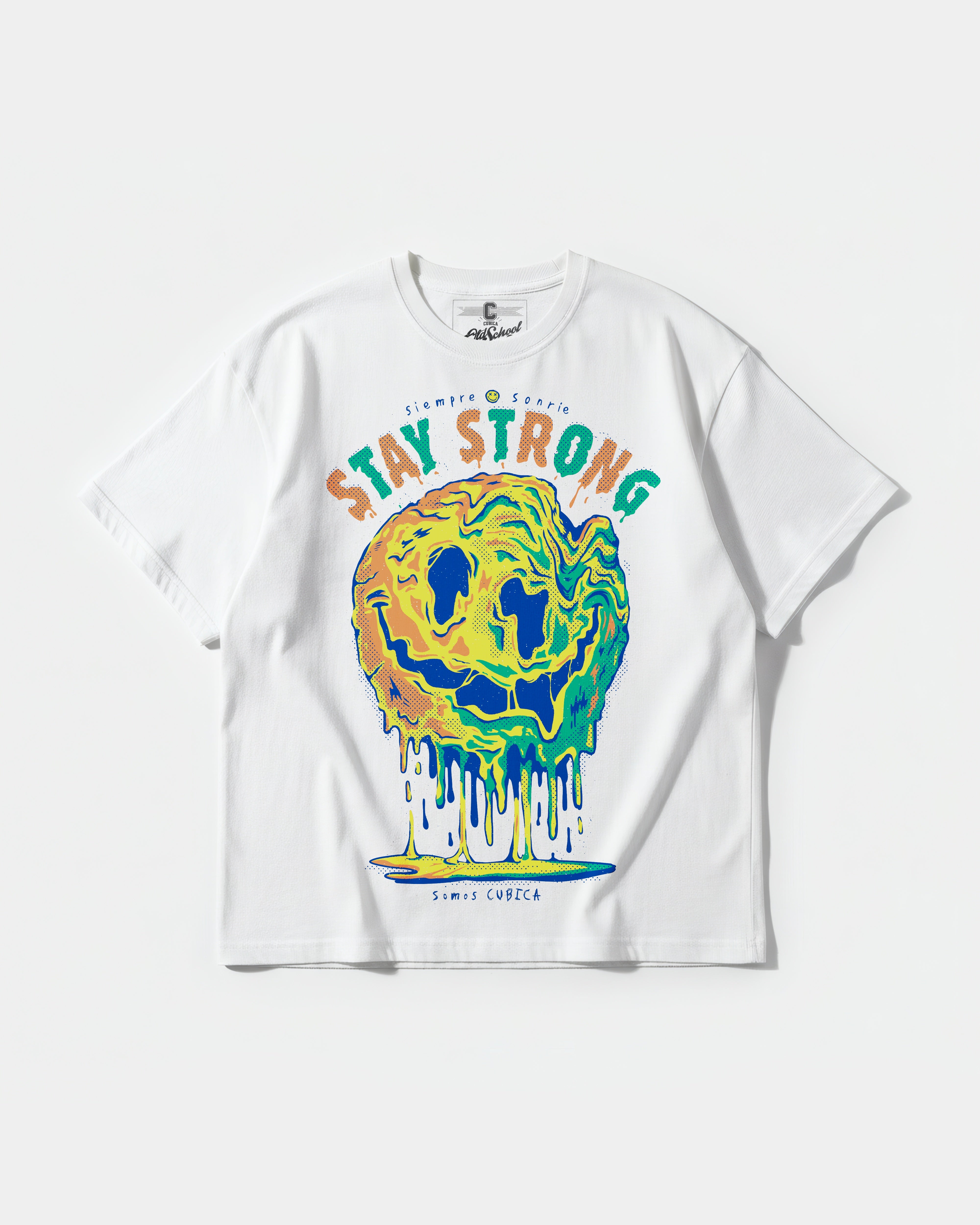 Camiseta Siempre Sonrie Big Front Oversize Basic Blanco