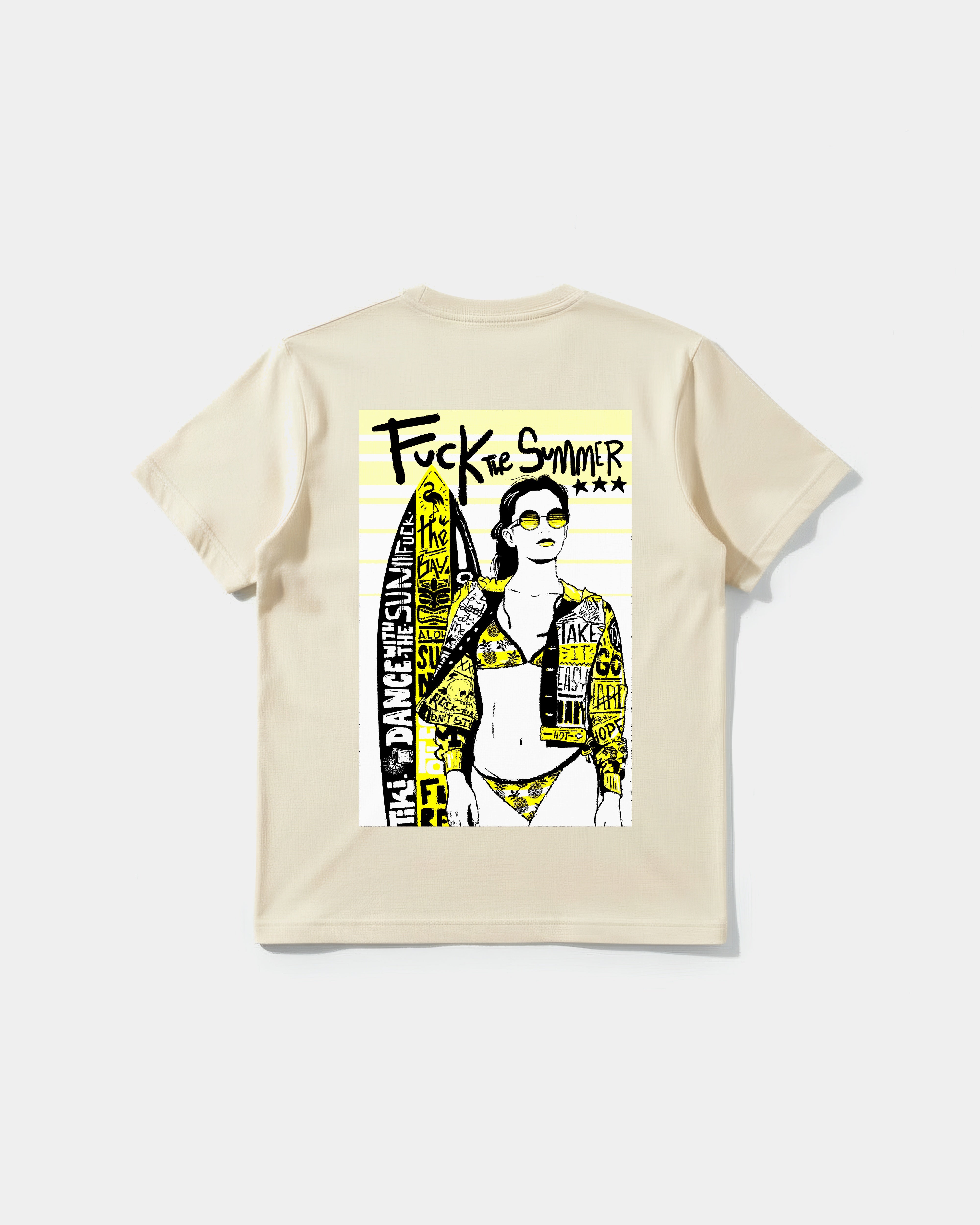 Camiseta Fuck The Summer Big Back Regular Basic Beige