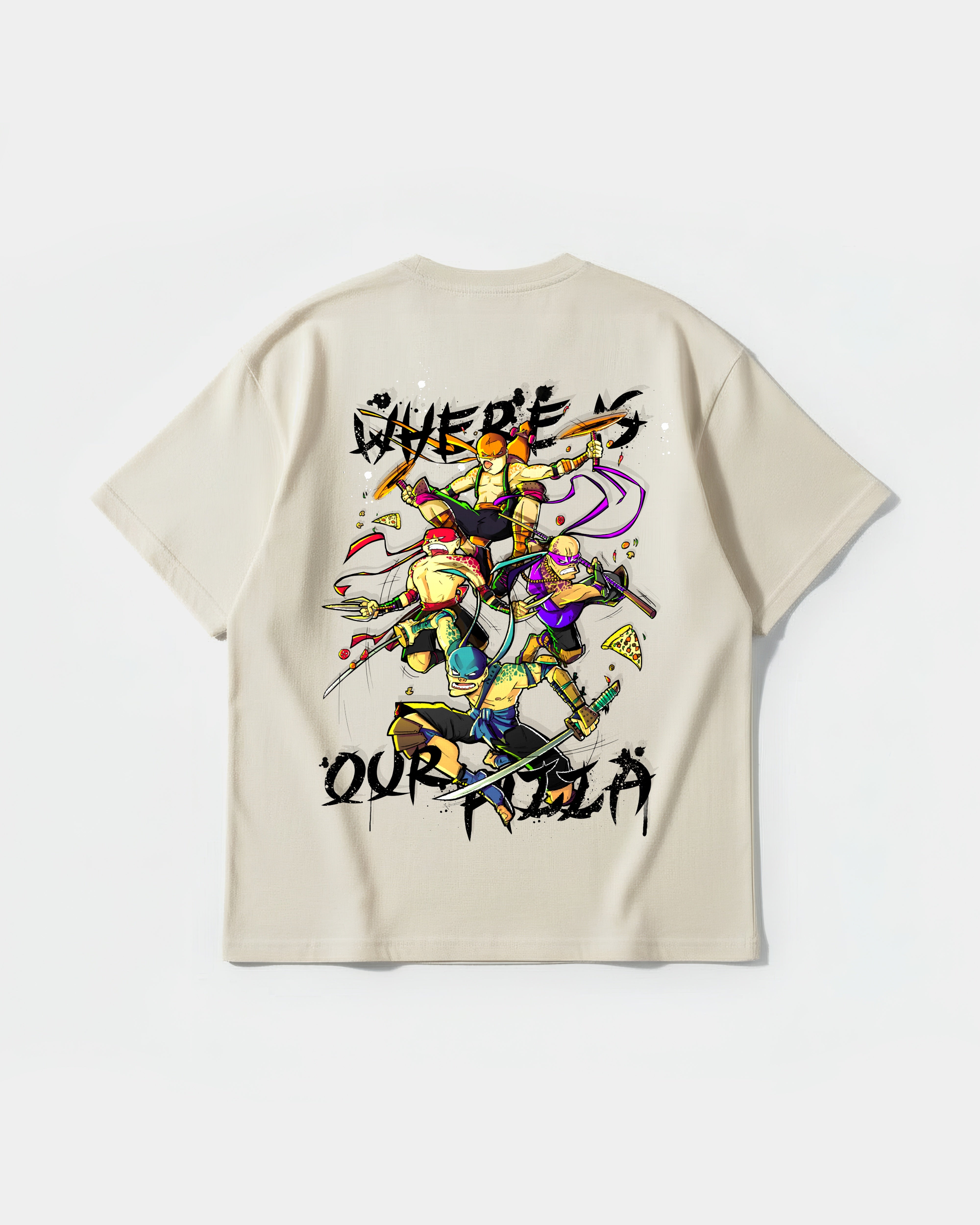 Camiseta Where Our Pizza Big Back Oversize Basic Beige