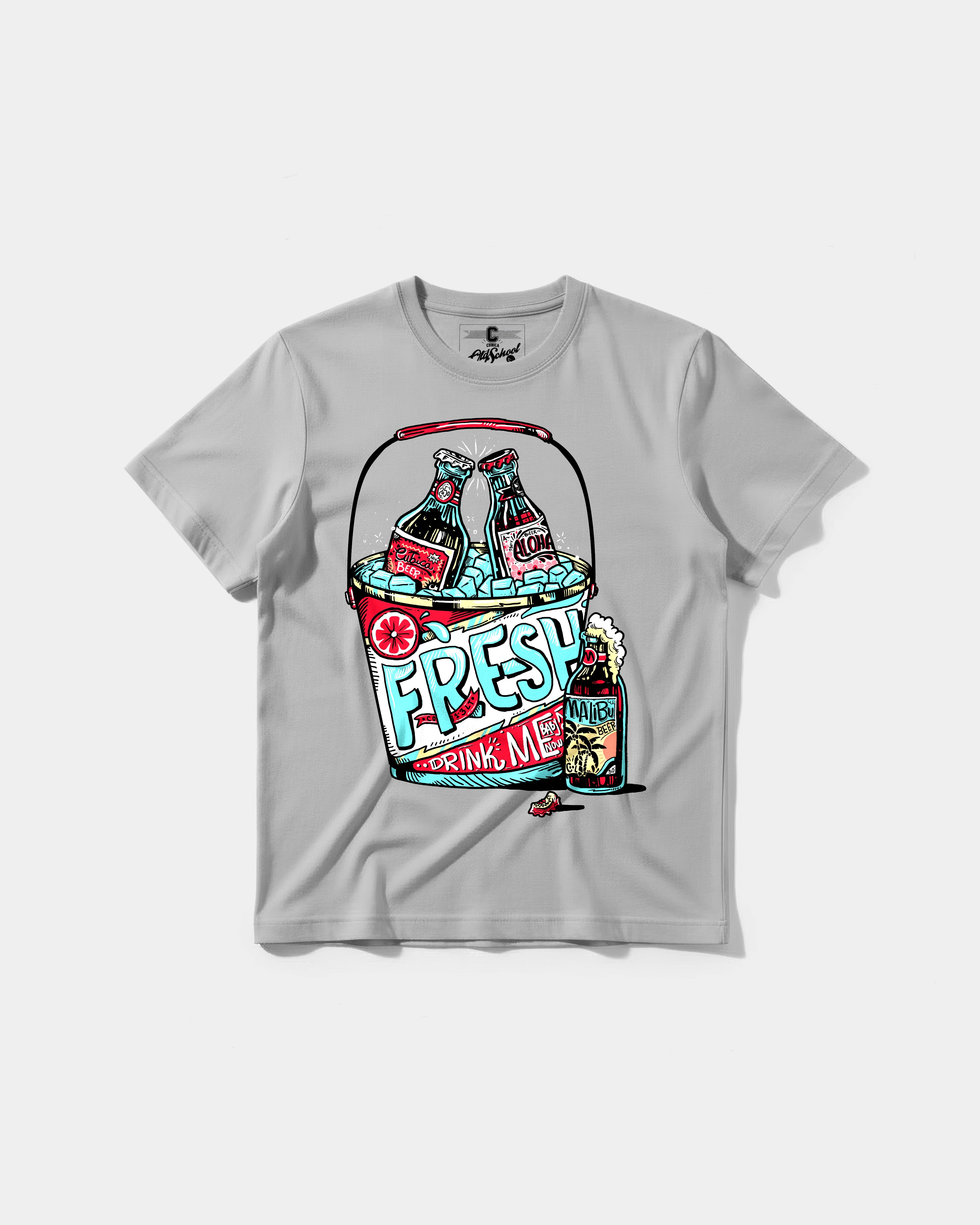 Camiseta Fresh Drink Big Front Regular Basic Gris