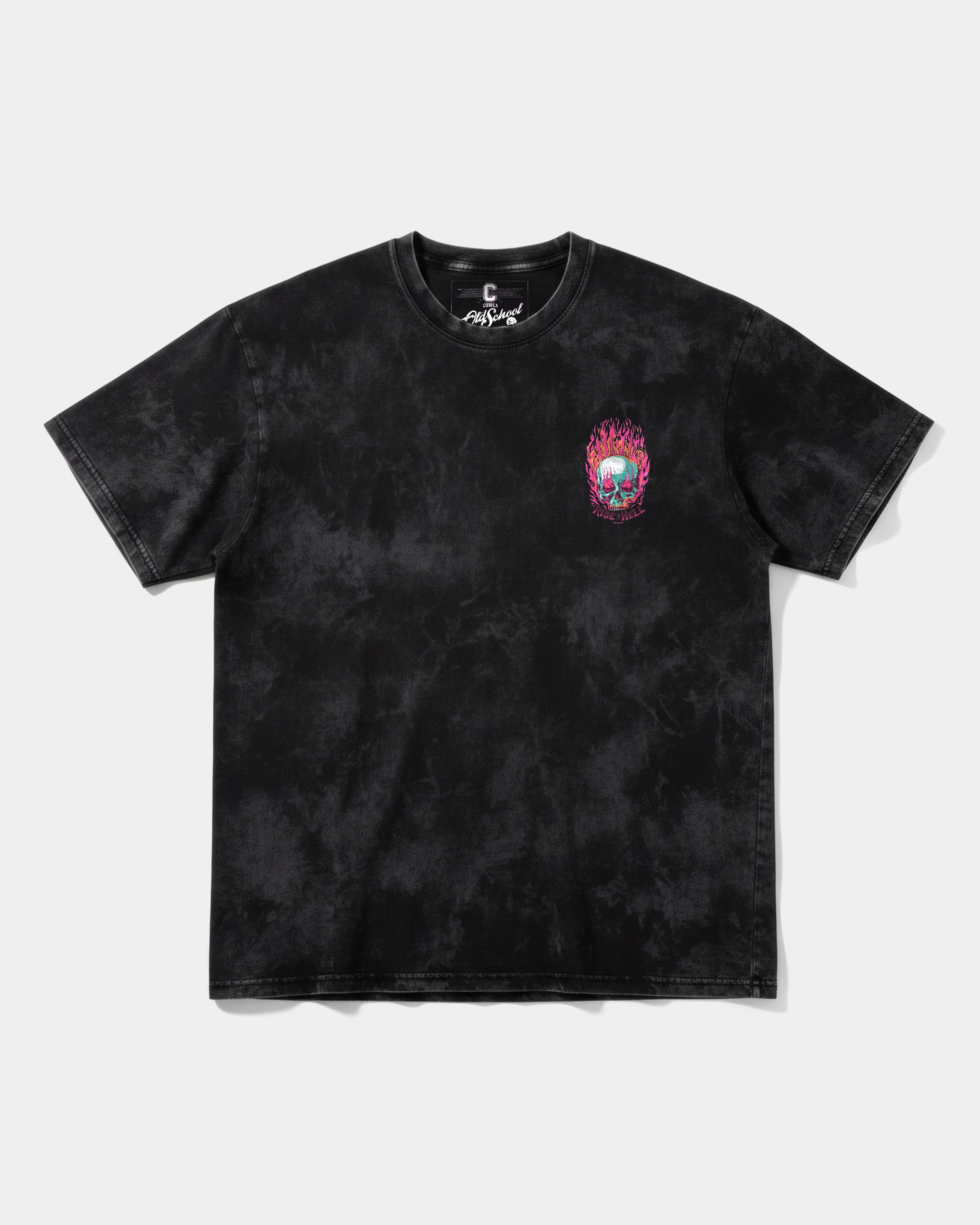 Camiseta Rise In Hell Big Front Oversize Acid Negro