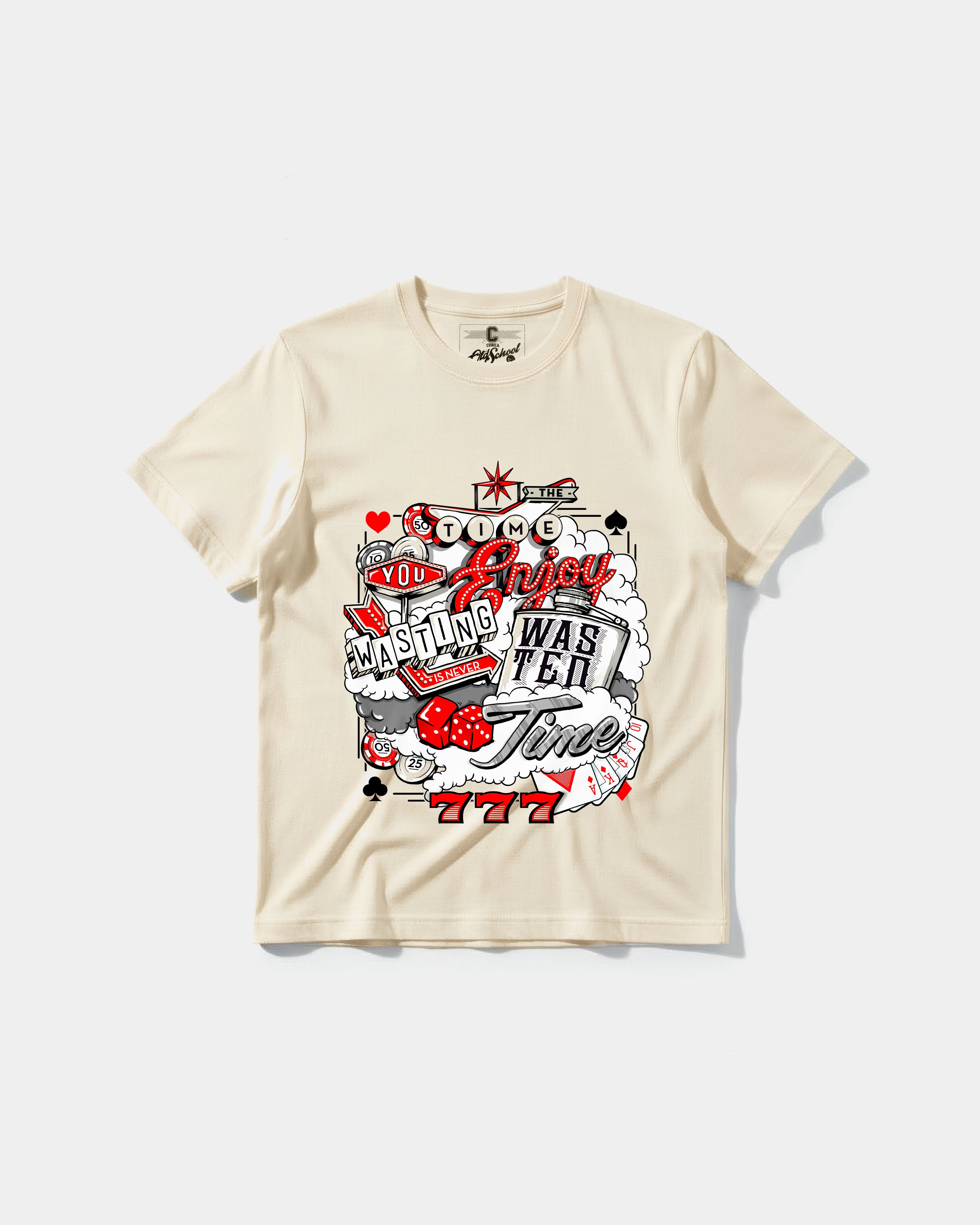 Camiseta Wasting Time 777 Big Front Regular Basic Beige