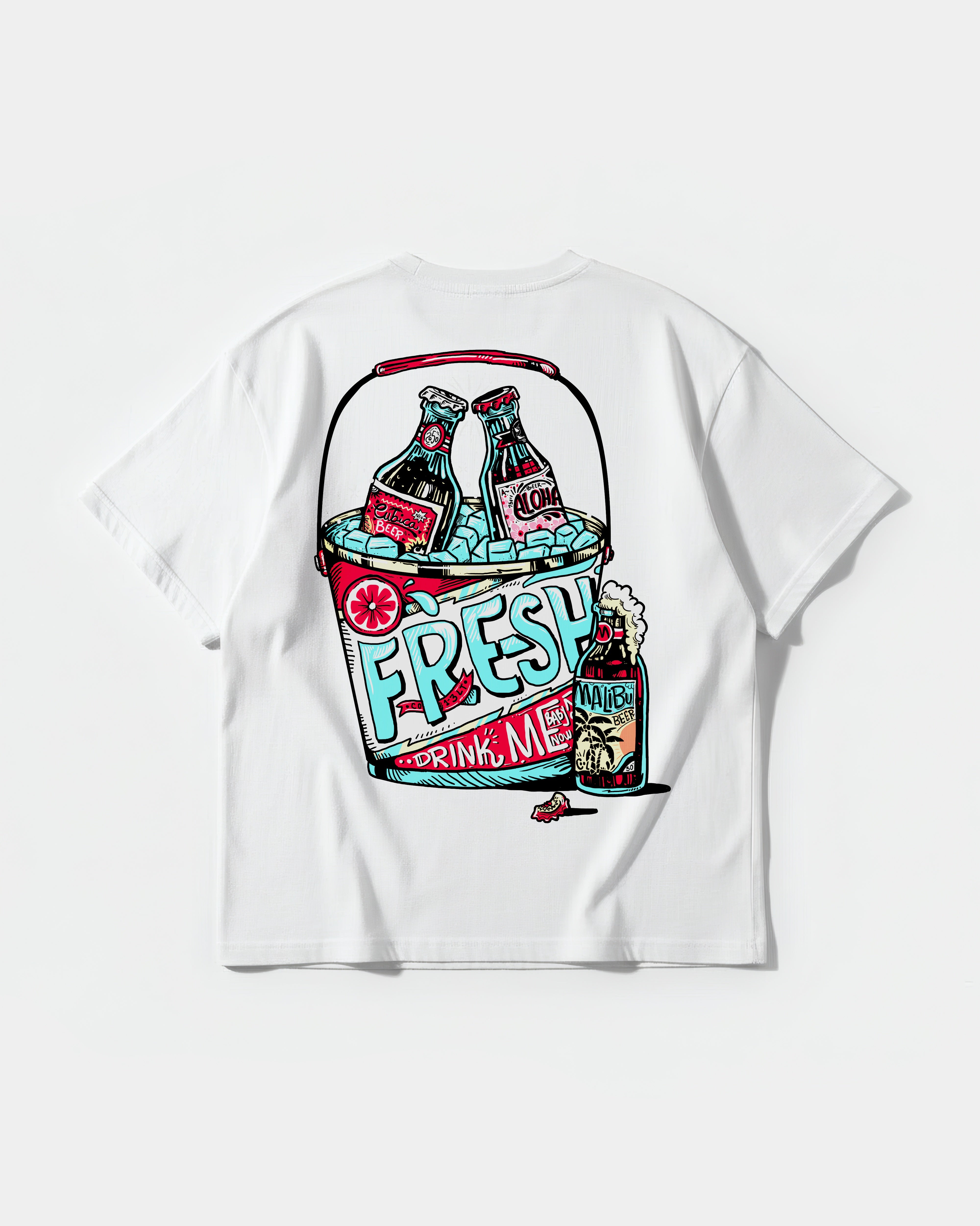 Camiseta Fresh Drink Big Back Oversize Basic Blanco