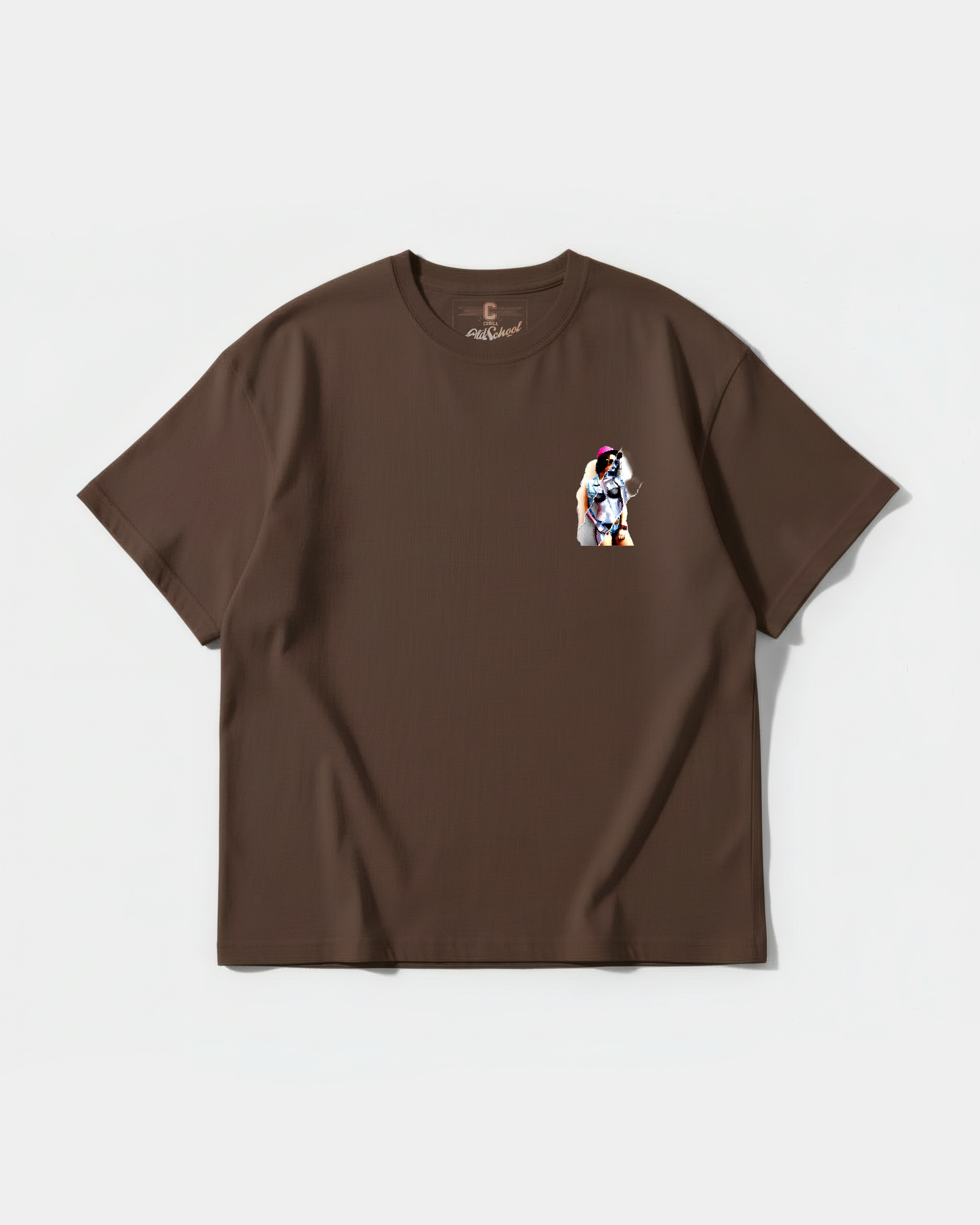 Camiseta Robot Girl Pocket Front Oversize Basic Marron