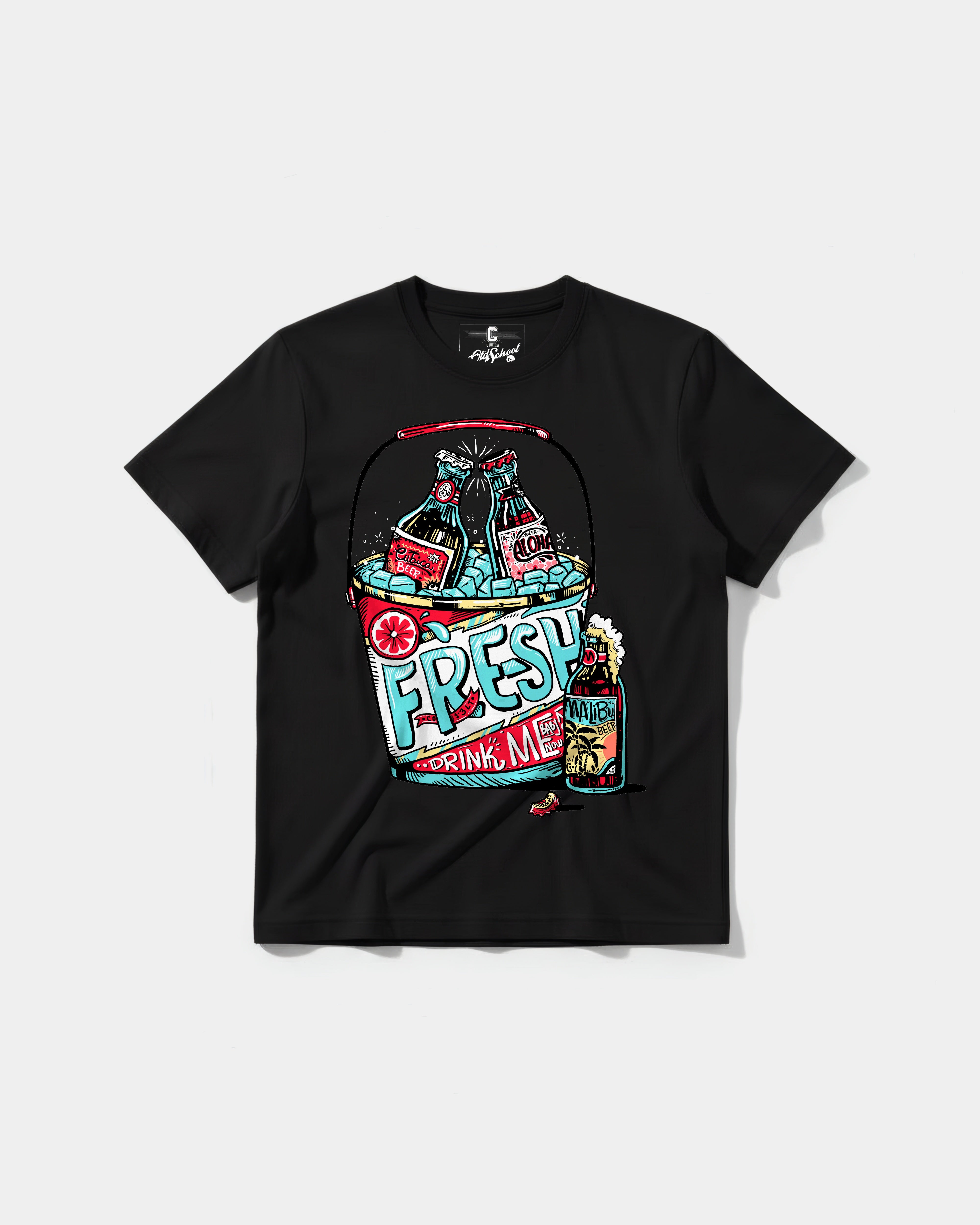Camiseta Fresh Drink Big Front Regular Basic Negro