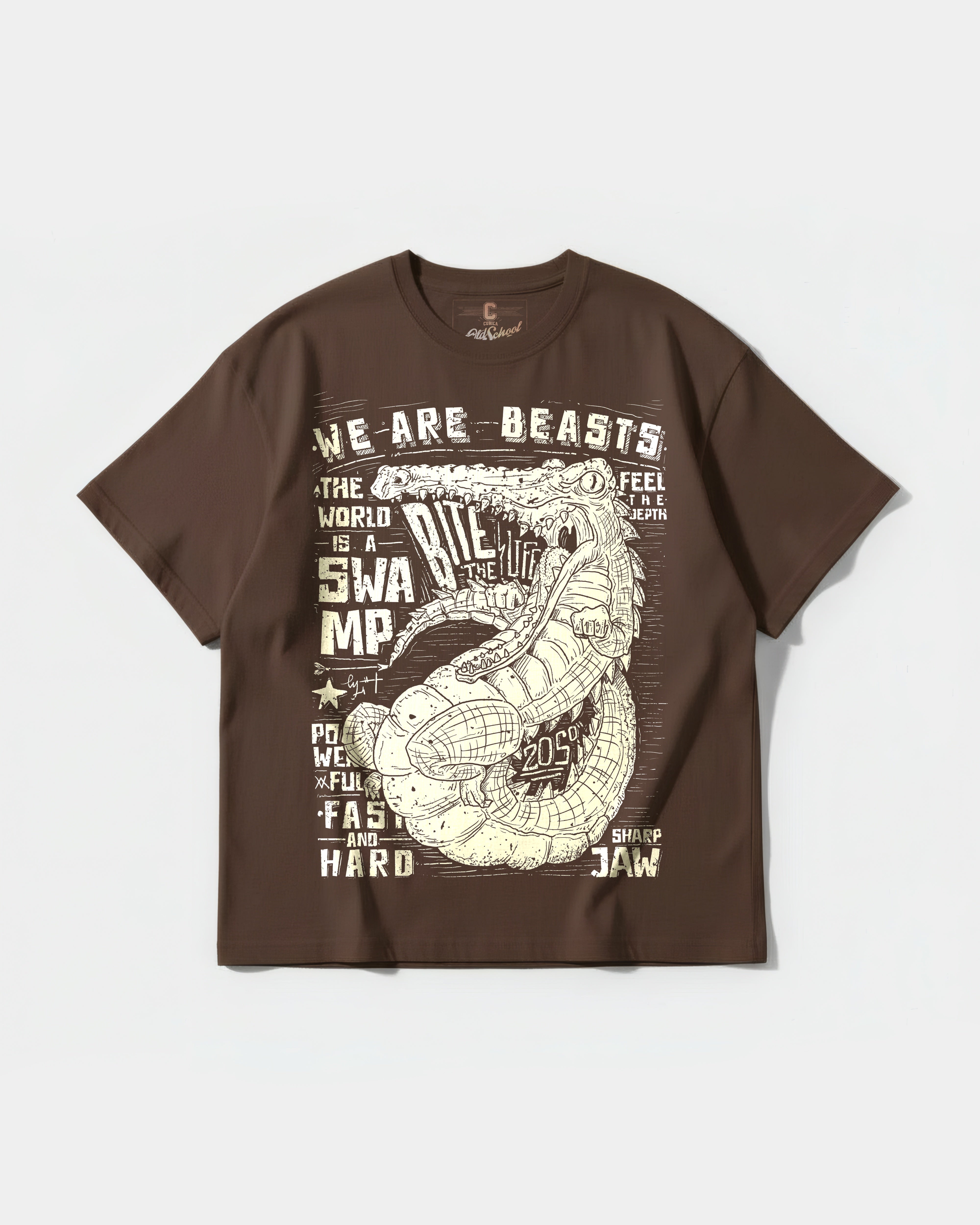Camiseta We Are Beasts White Big Front Oversize Basic Marron