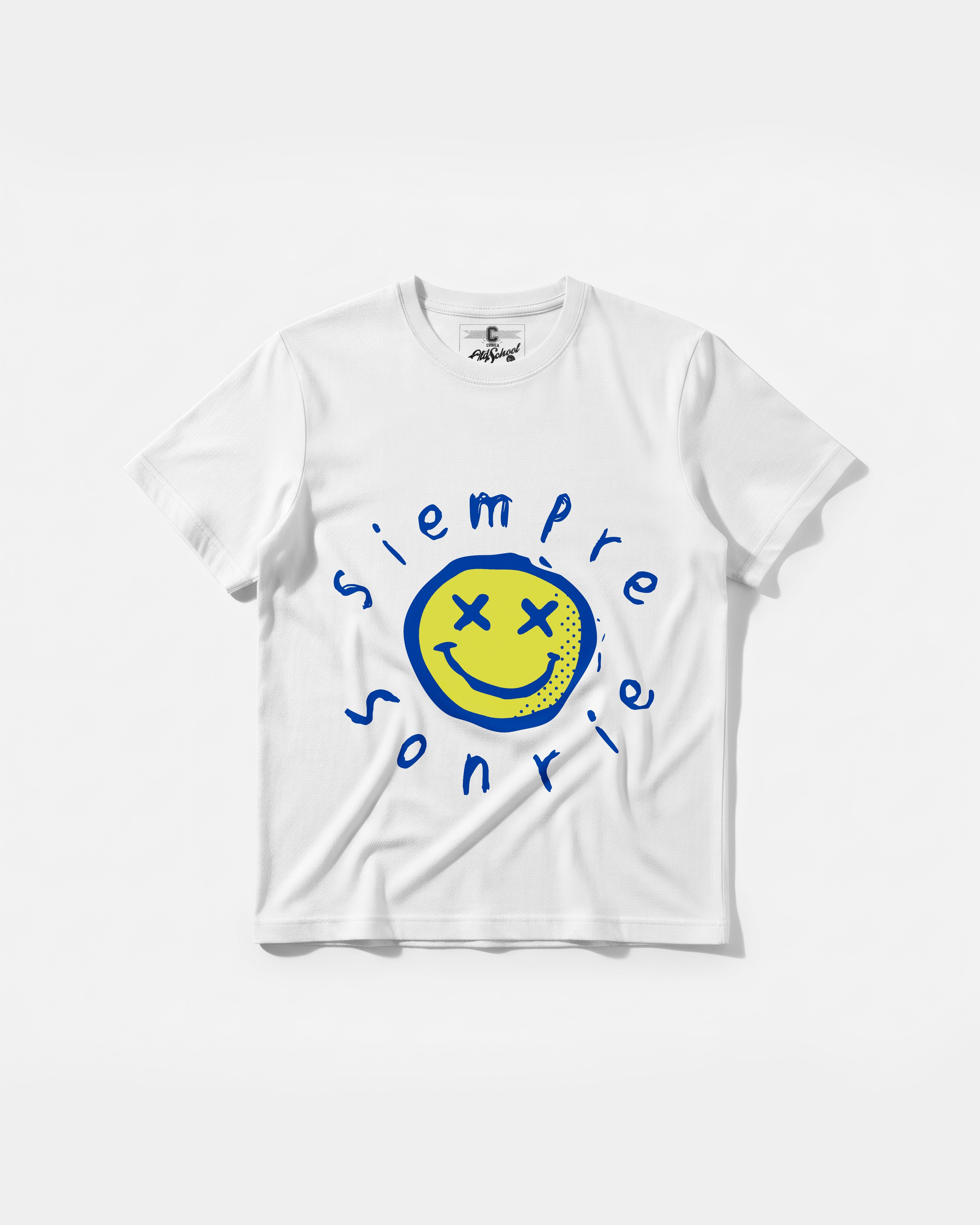 Camiseta Siempre Sonrie Pocket Front Regular Basic Blanco