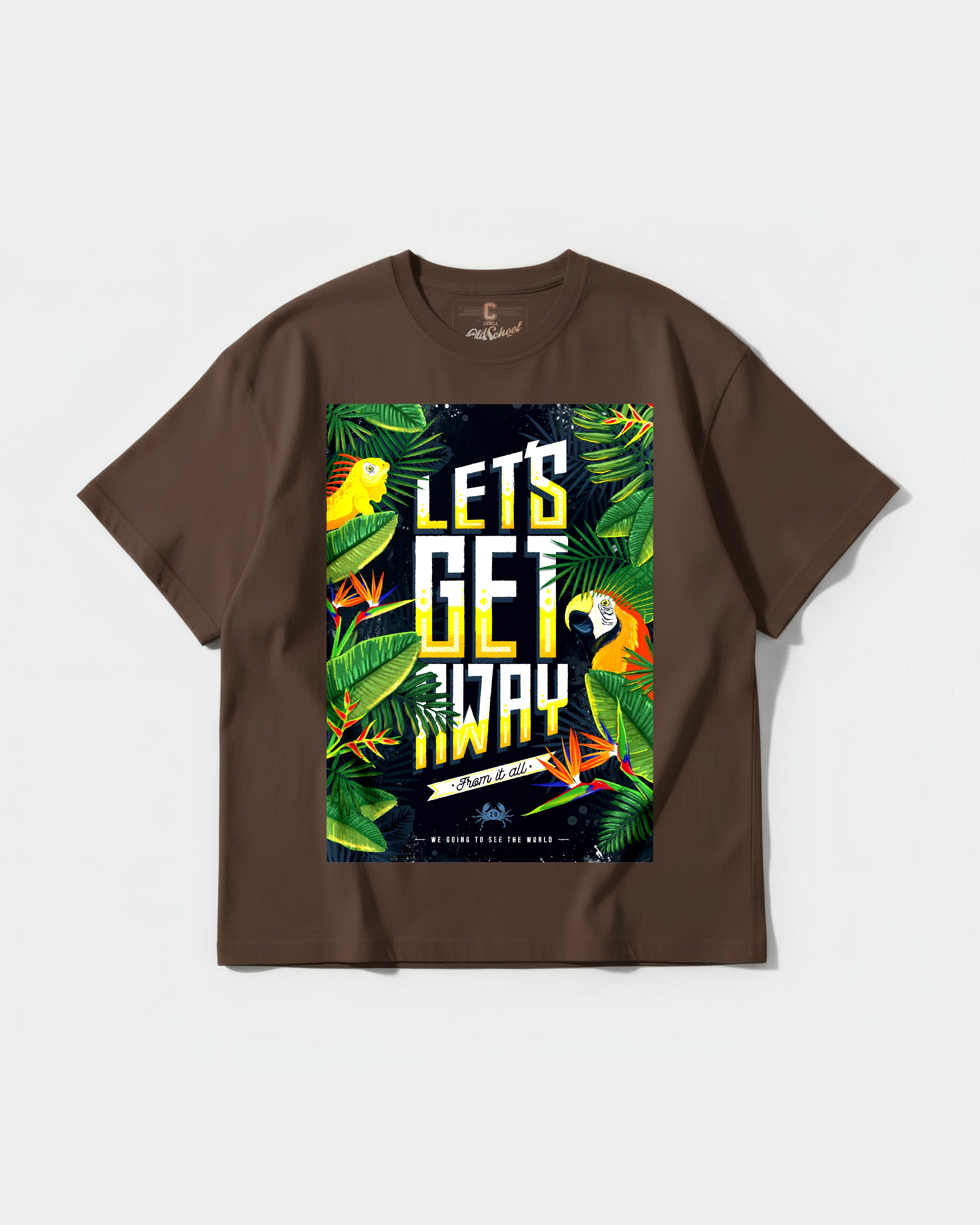 Camiseta Let S Get Away Big Front Oversize Basic Marron