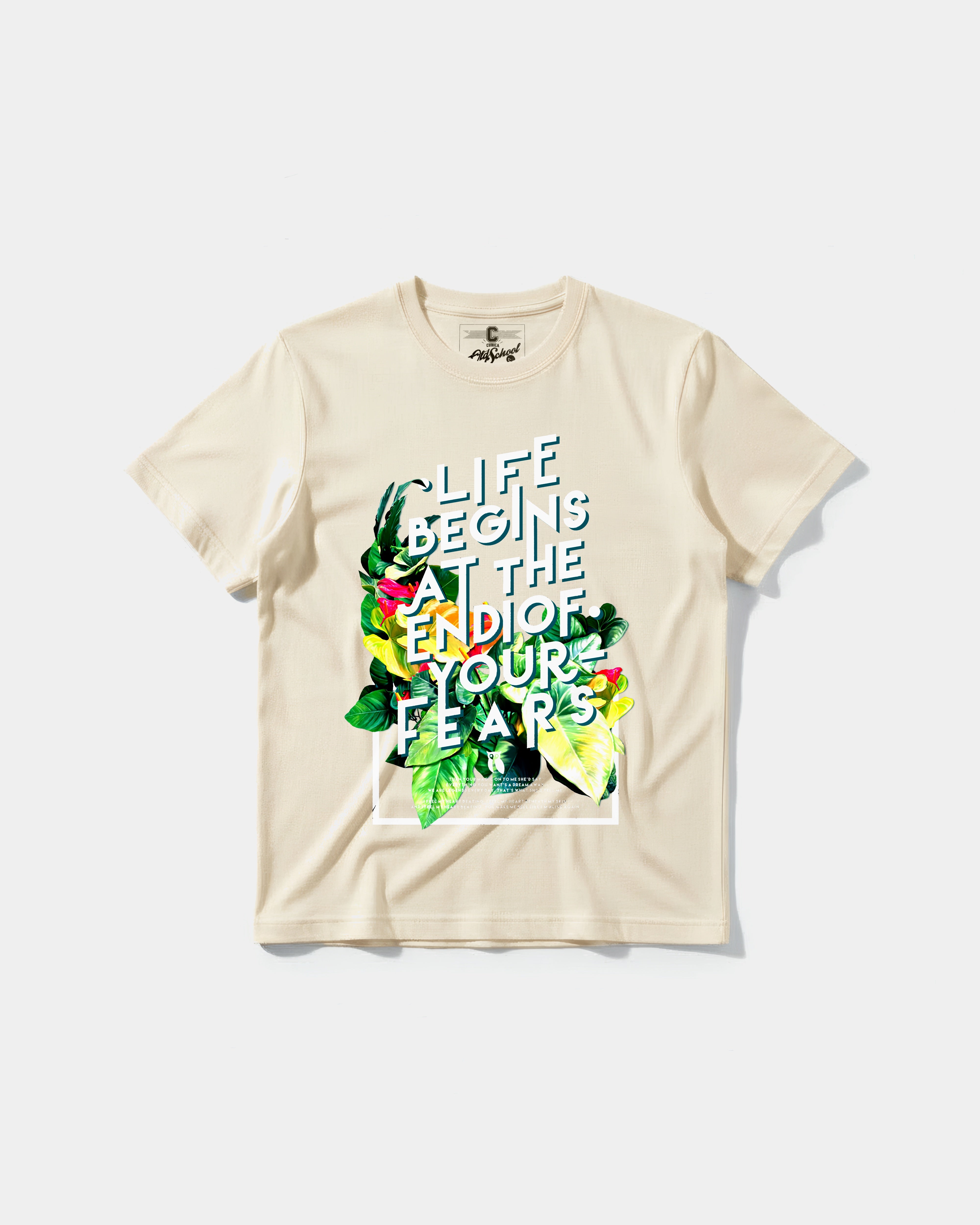 Camiseta Life Begins Big Front Regular Basic Beige