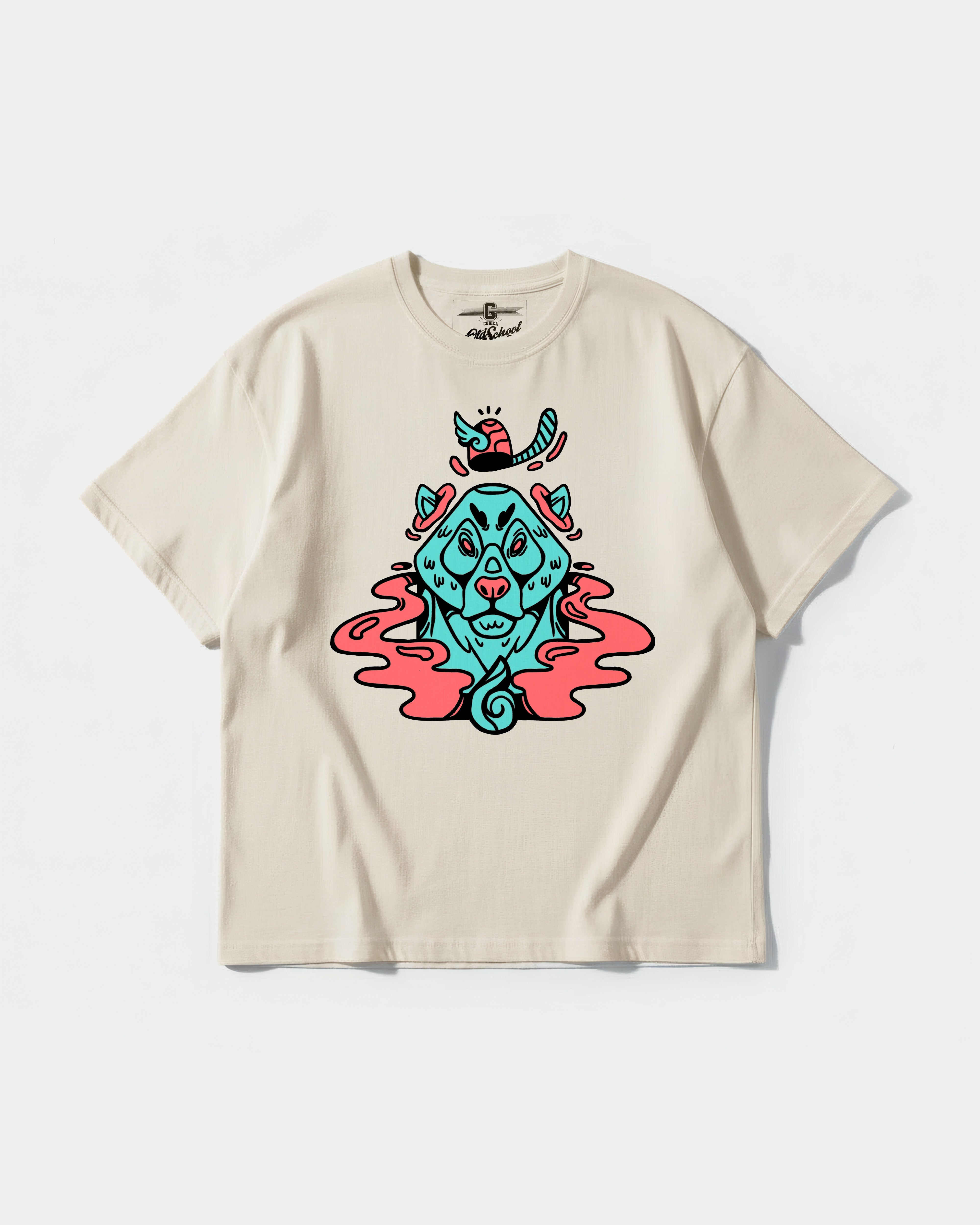 Camiseta Oso Con Gorro Big Front Oversize Basic Beige