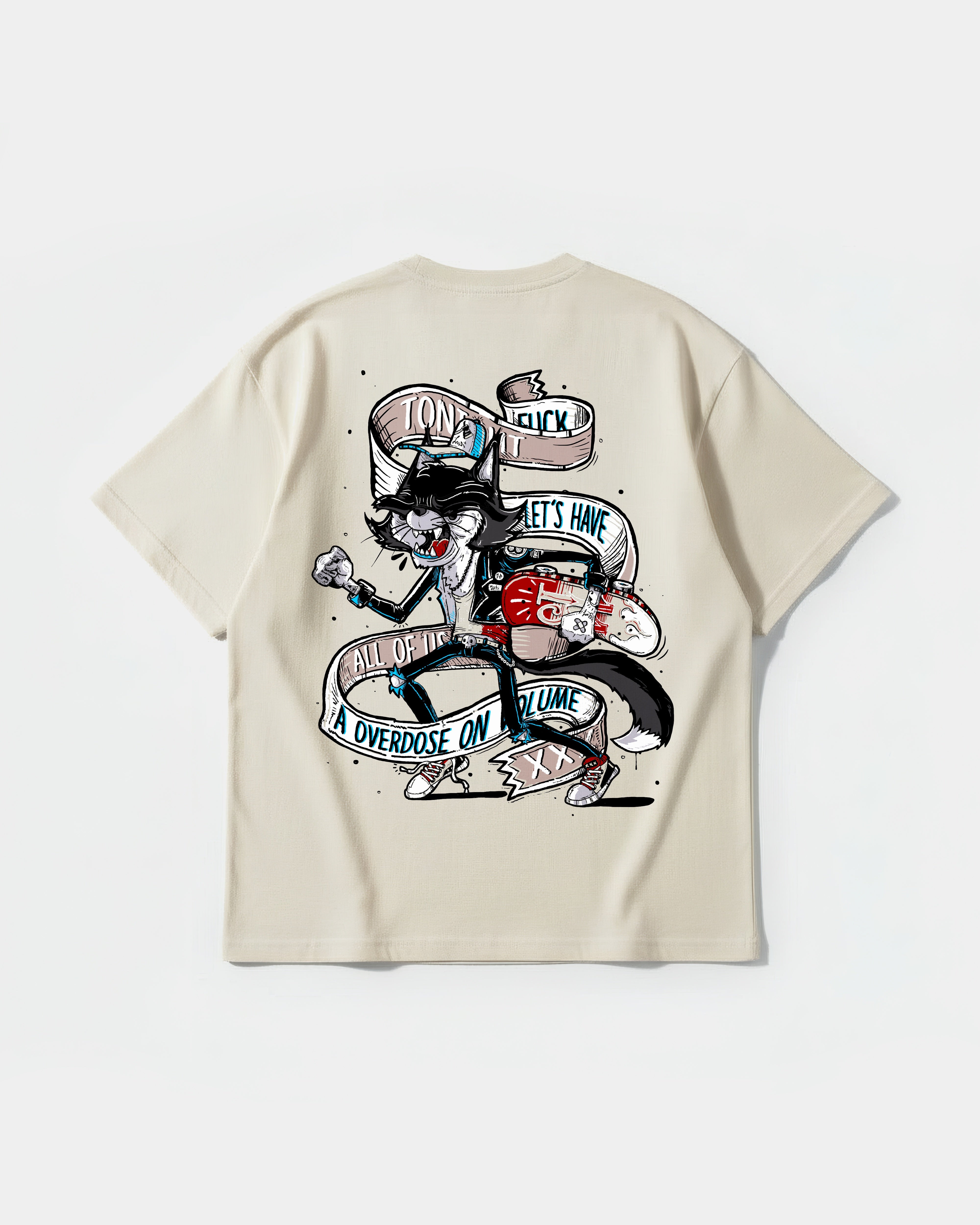 Camiseta Skater Cat Big Back Oversize Basic Beige