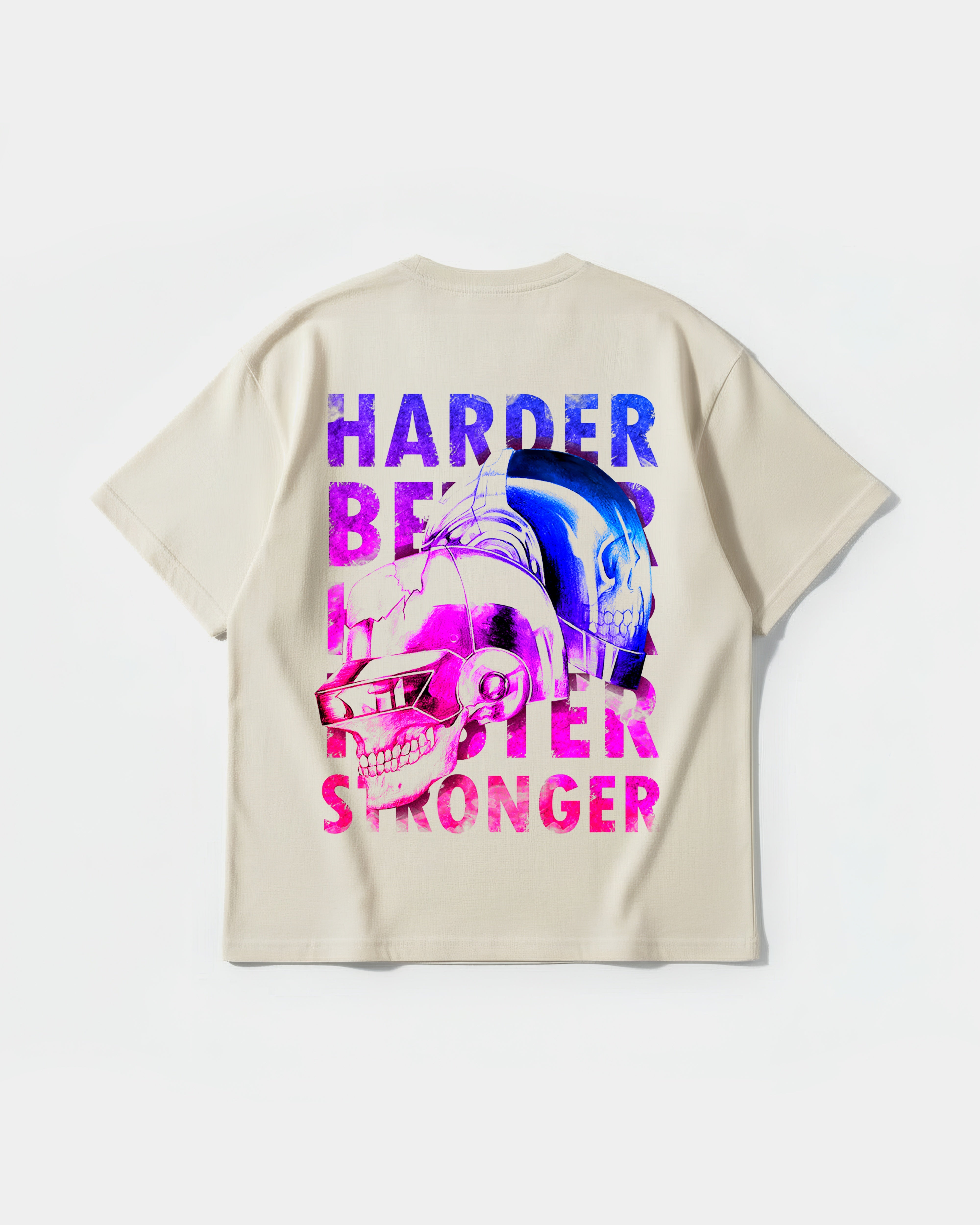 Camiseta Craneos Daft Punk Back Oversize Basic Beige