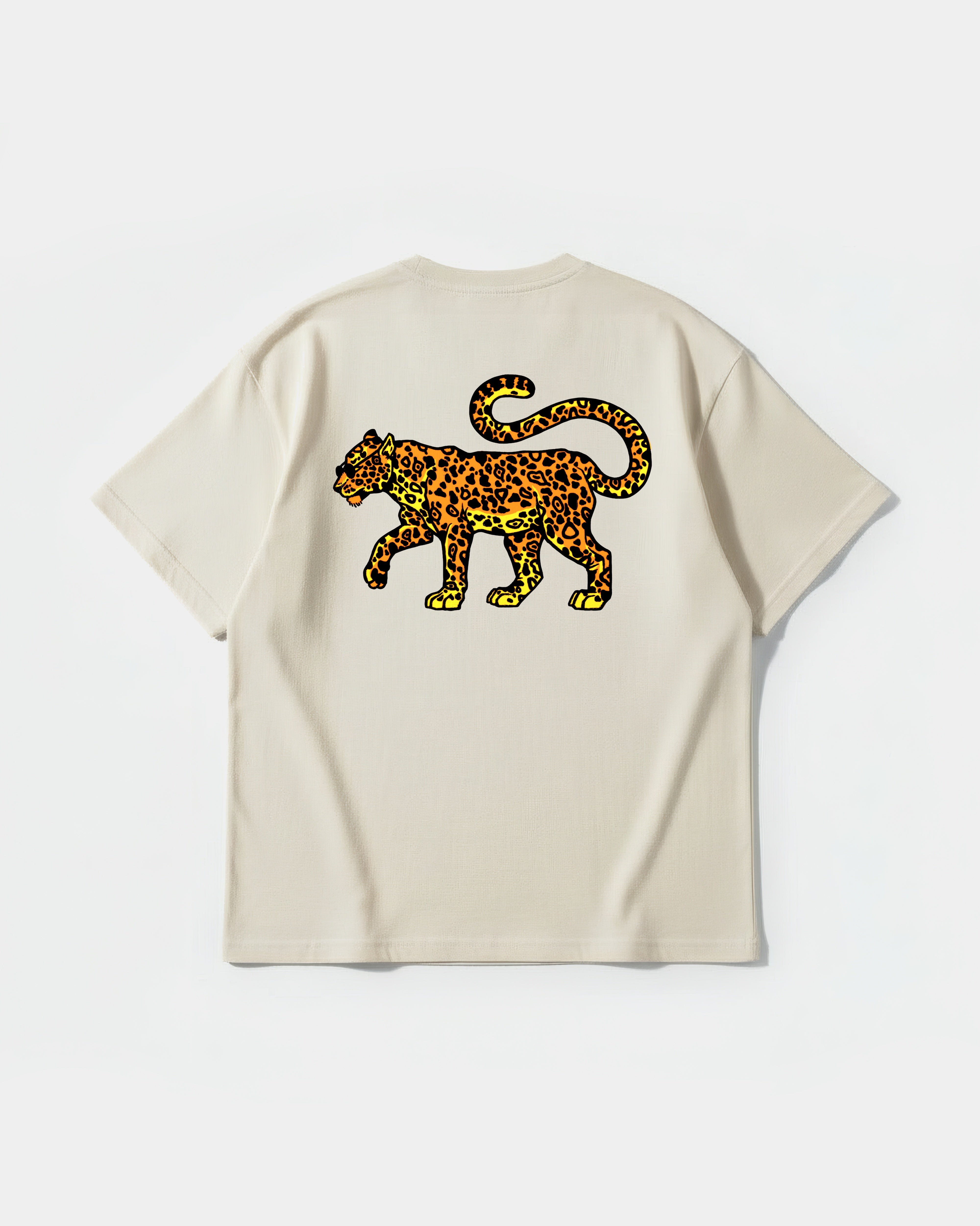 Camiseta Leopardo Big Back Oversize Basic Beige