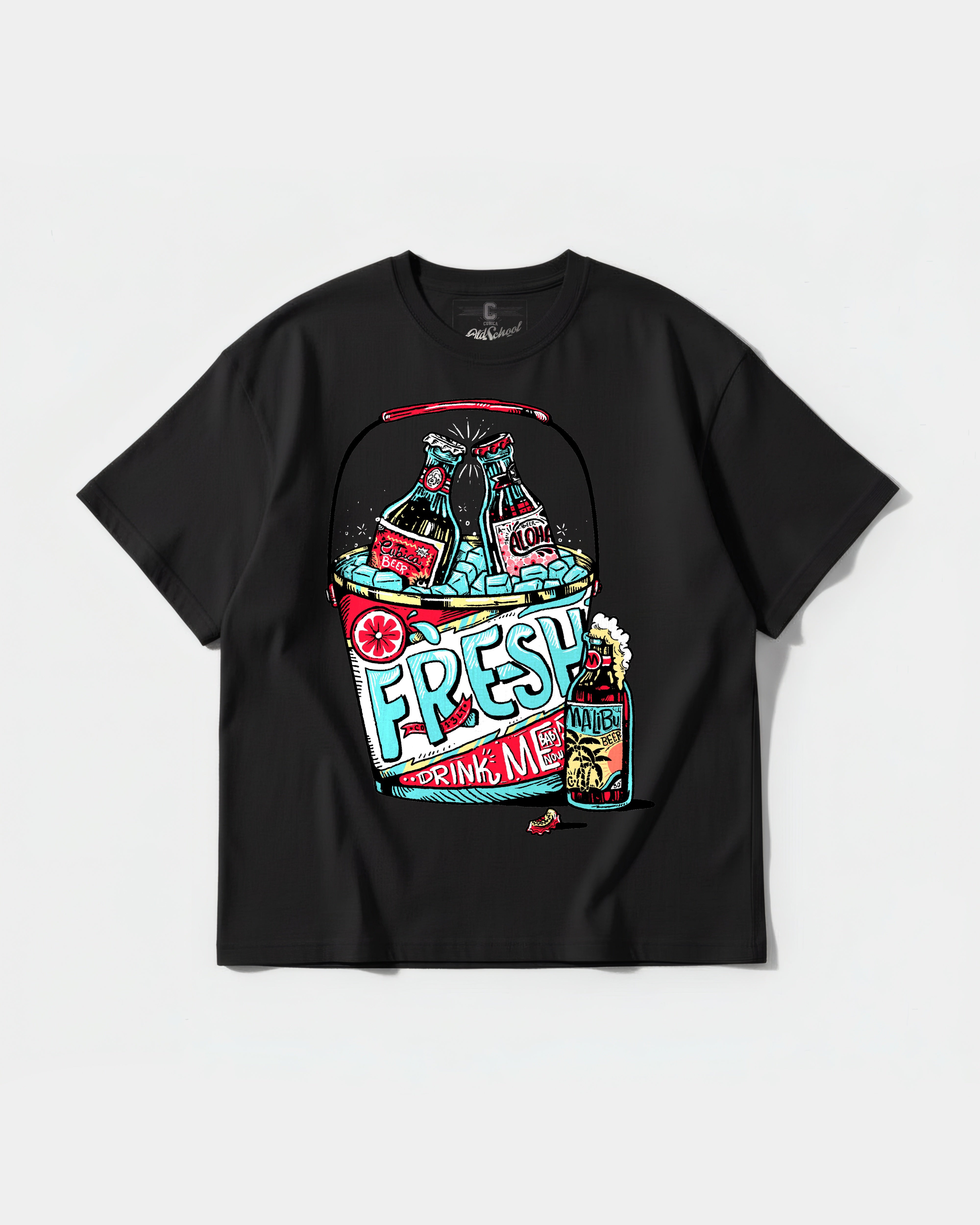 Camiseta Fresh Drink Big Front Oversize Basic Negro