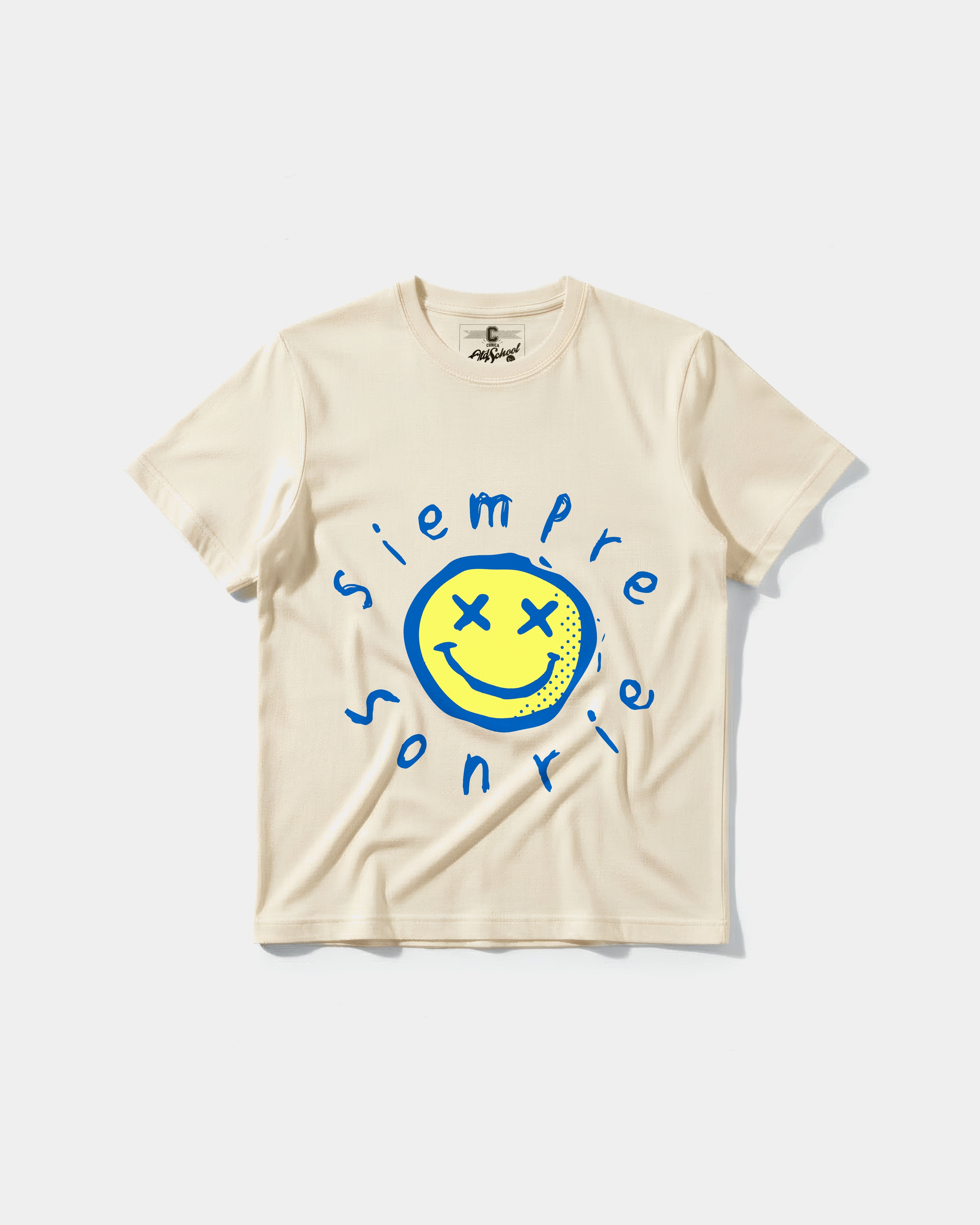 Camiseta Siempre Sonrie Pocket Front Regular Basic Beige