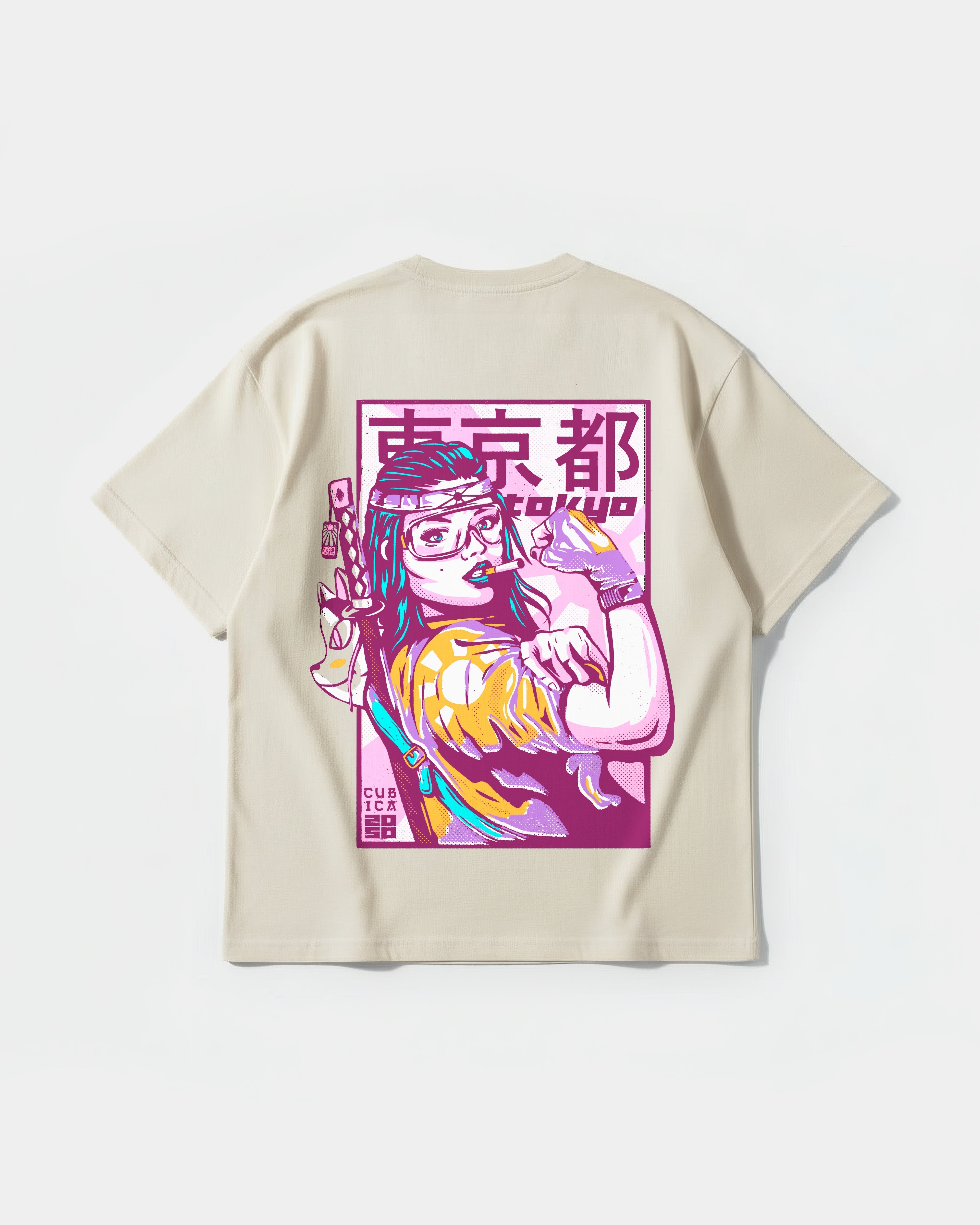 Camiseta Tokio 2050 Big Back Oversize Basic Beige