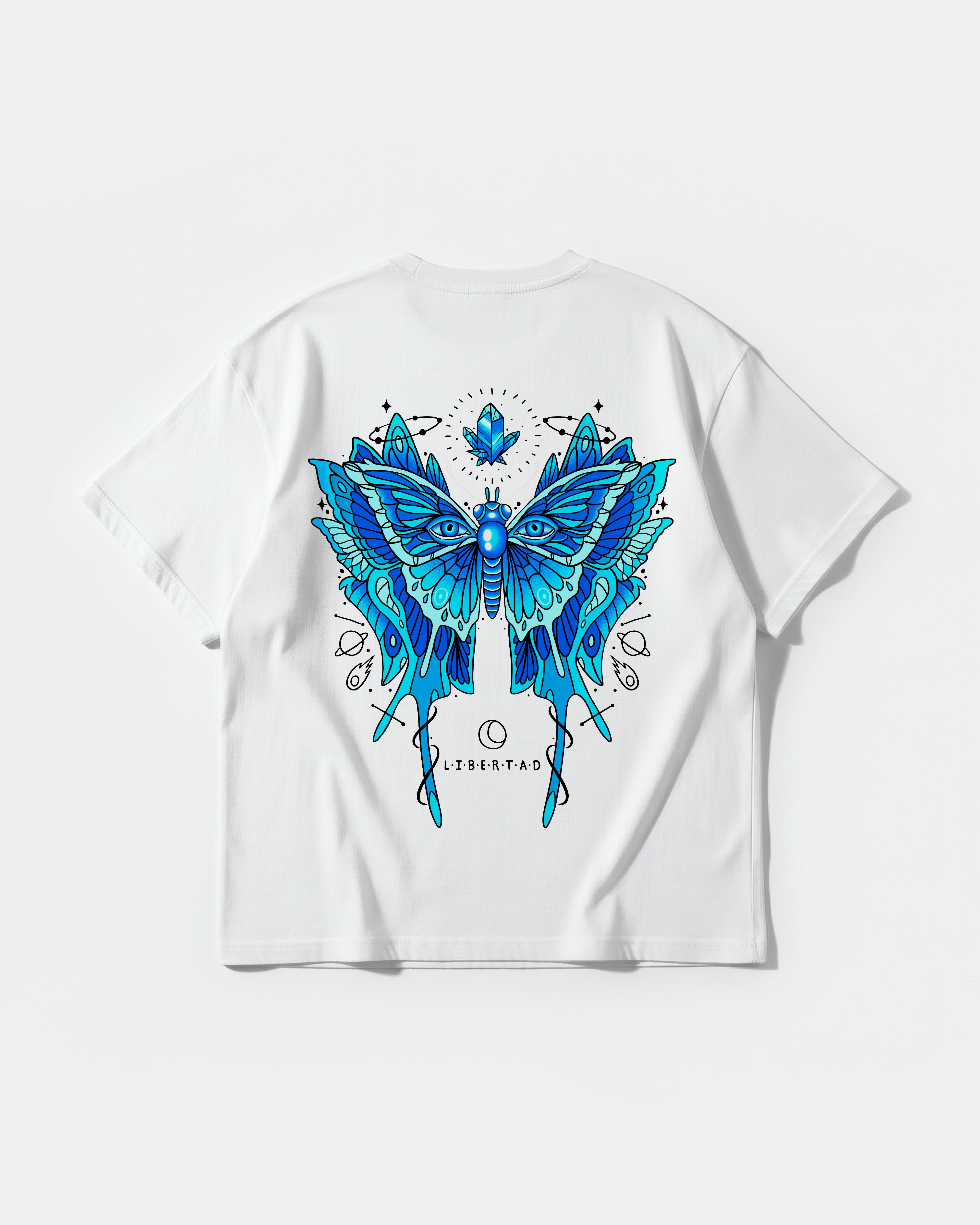 Camiseta Libertad Mariposa White Pocket Front Oversize Basic Blanco