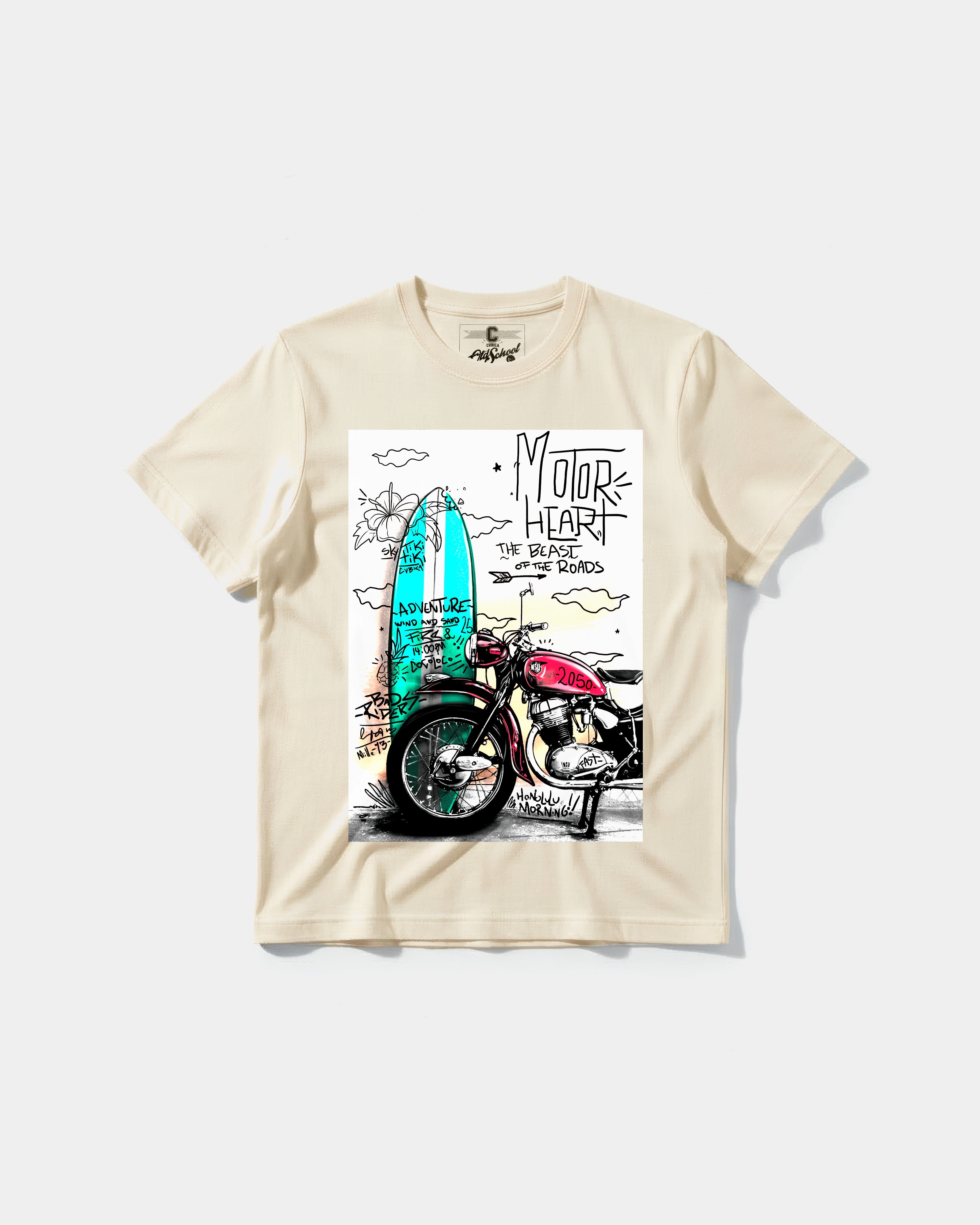 Camiseta Motor Heart Big Front Regular Basic Beige