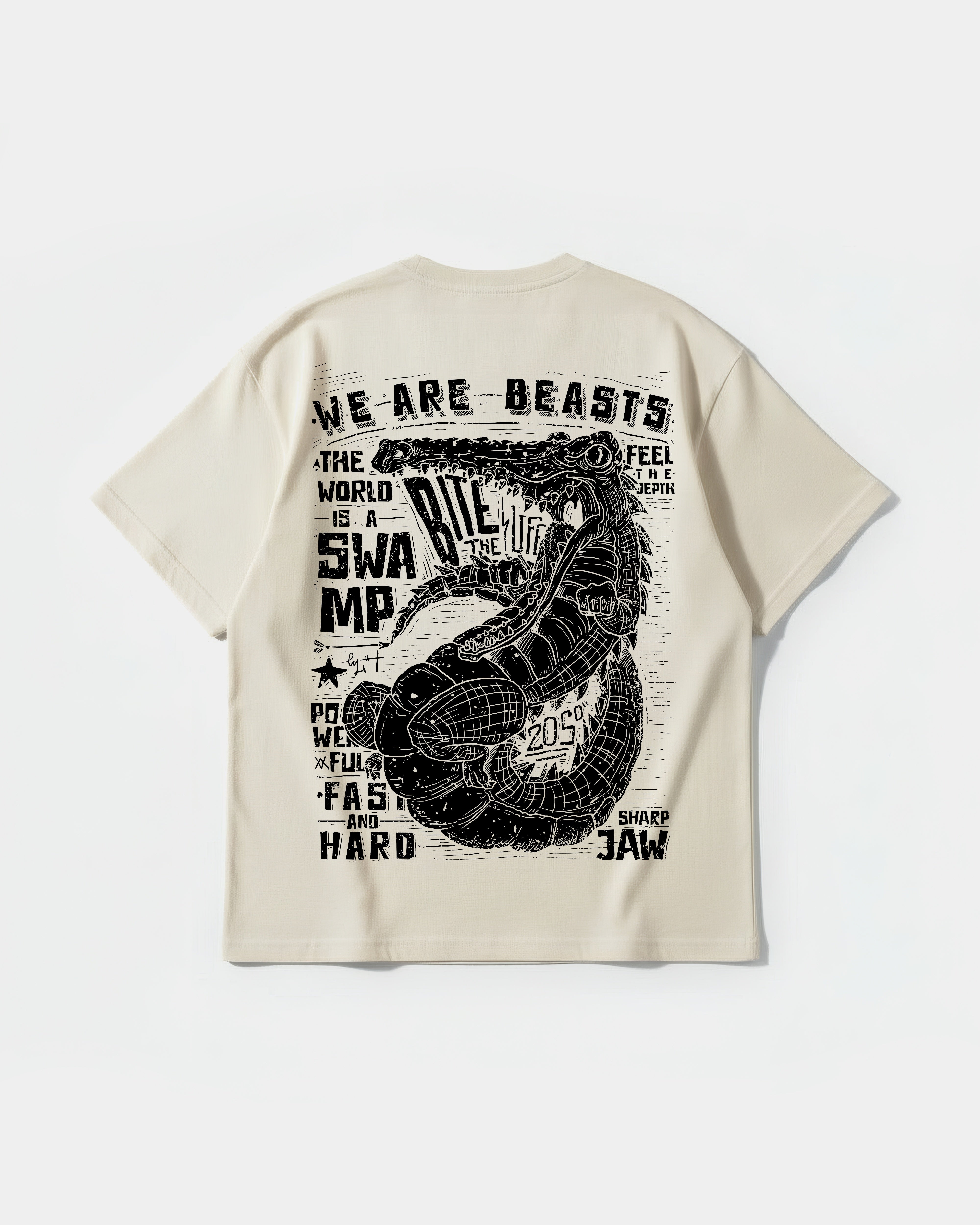 Camiseta We Are Beasts White Big Back Oversize Basic Beige